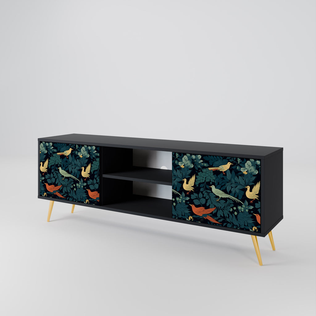 Mueble de TV de 2 puertas FOWL ORNAMENT con acabado negro