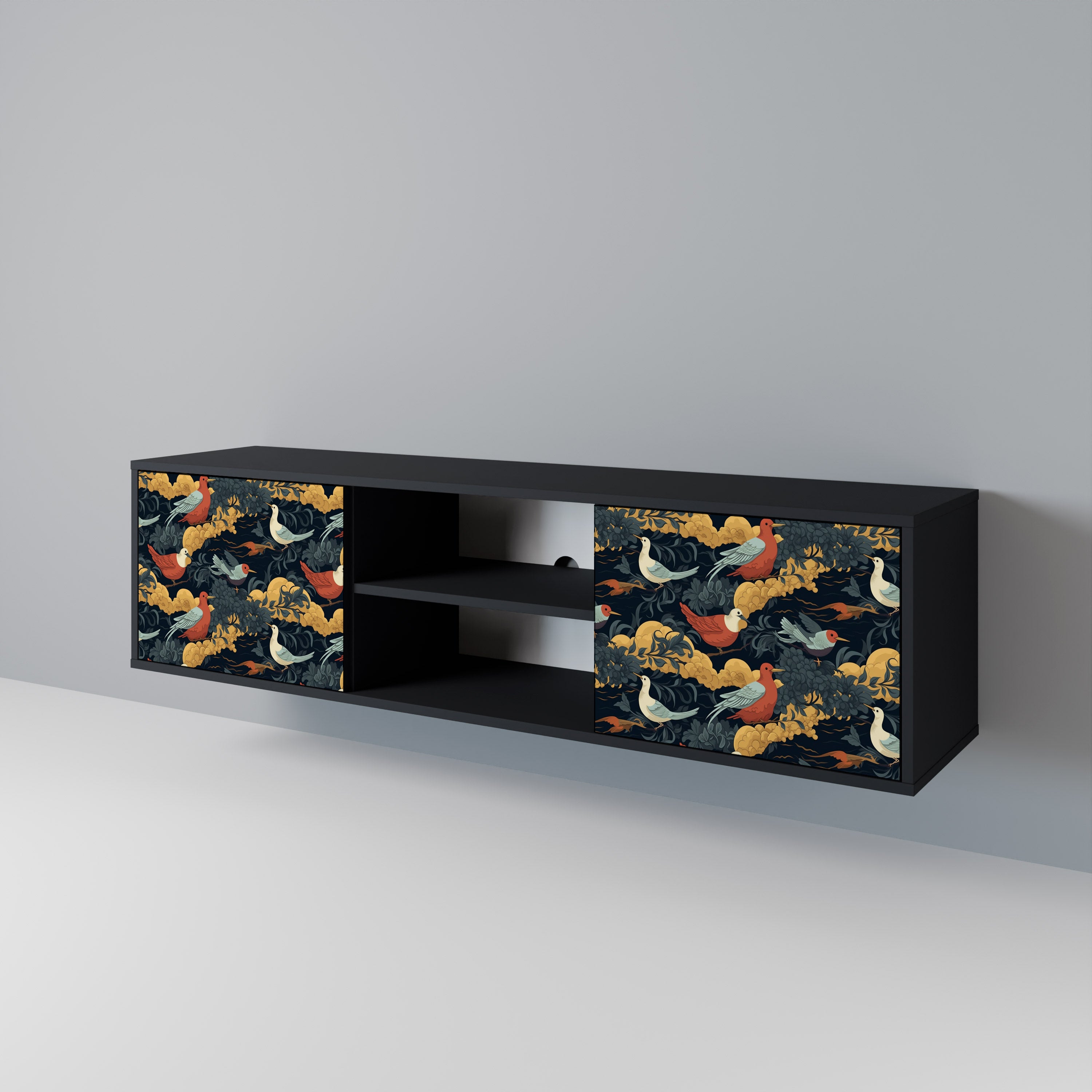 Mueble de TV de 2 puertas FOWLY DAZE con acabado negro