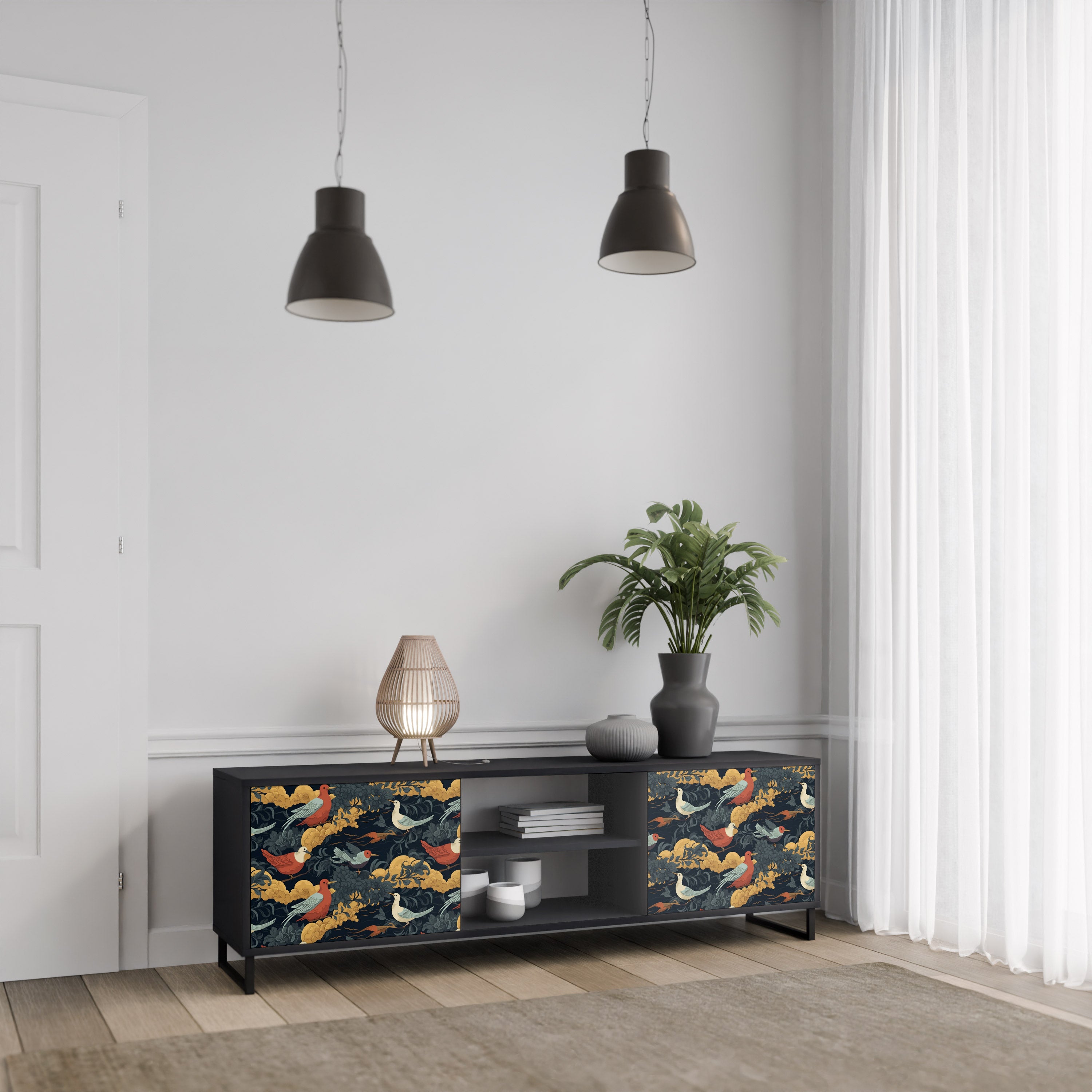 Mueble de TV de 2 puertas FOWLY DAZE con acabado negro