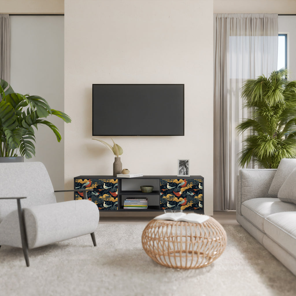 Mueble de TV de 2 puertas FOWLY DAZE con acabado negro