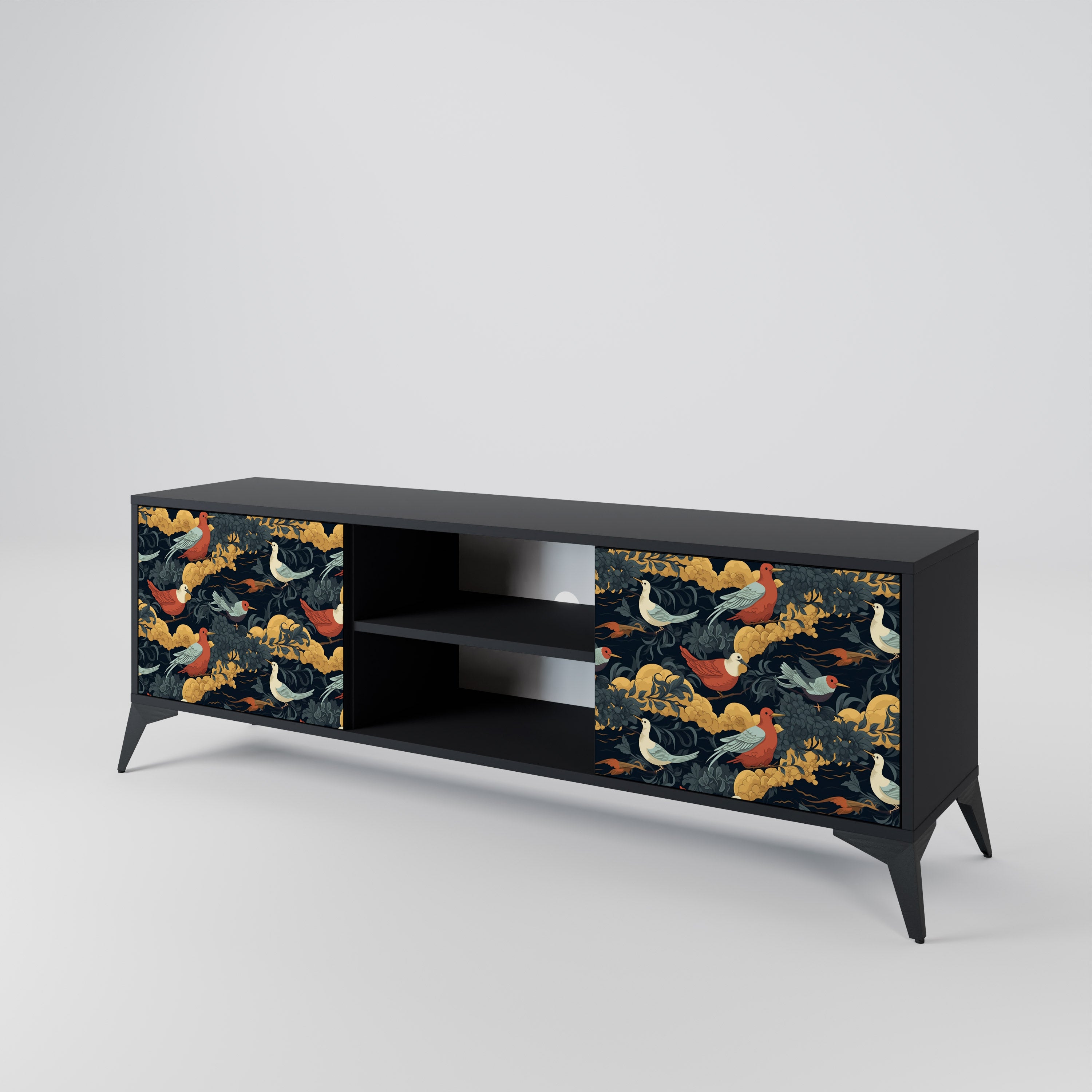 Mueble de TV de 2 puertas FOWLY DAZE con acabado negro
