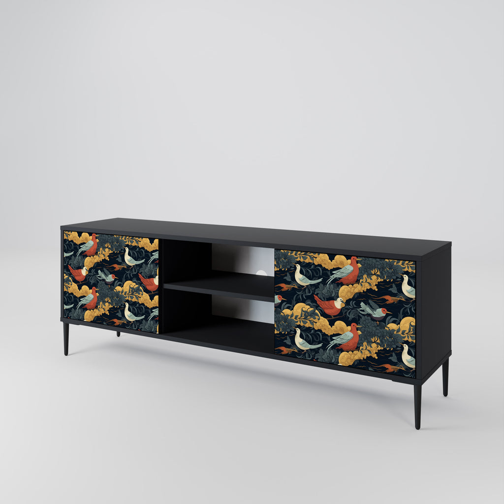 Mueble de TV de 2 puertas FOWLY DAZE con acabado negro