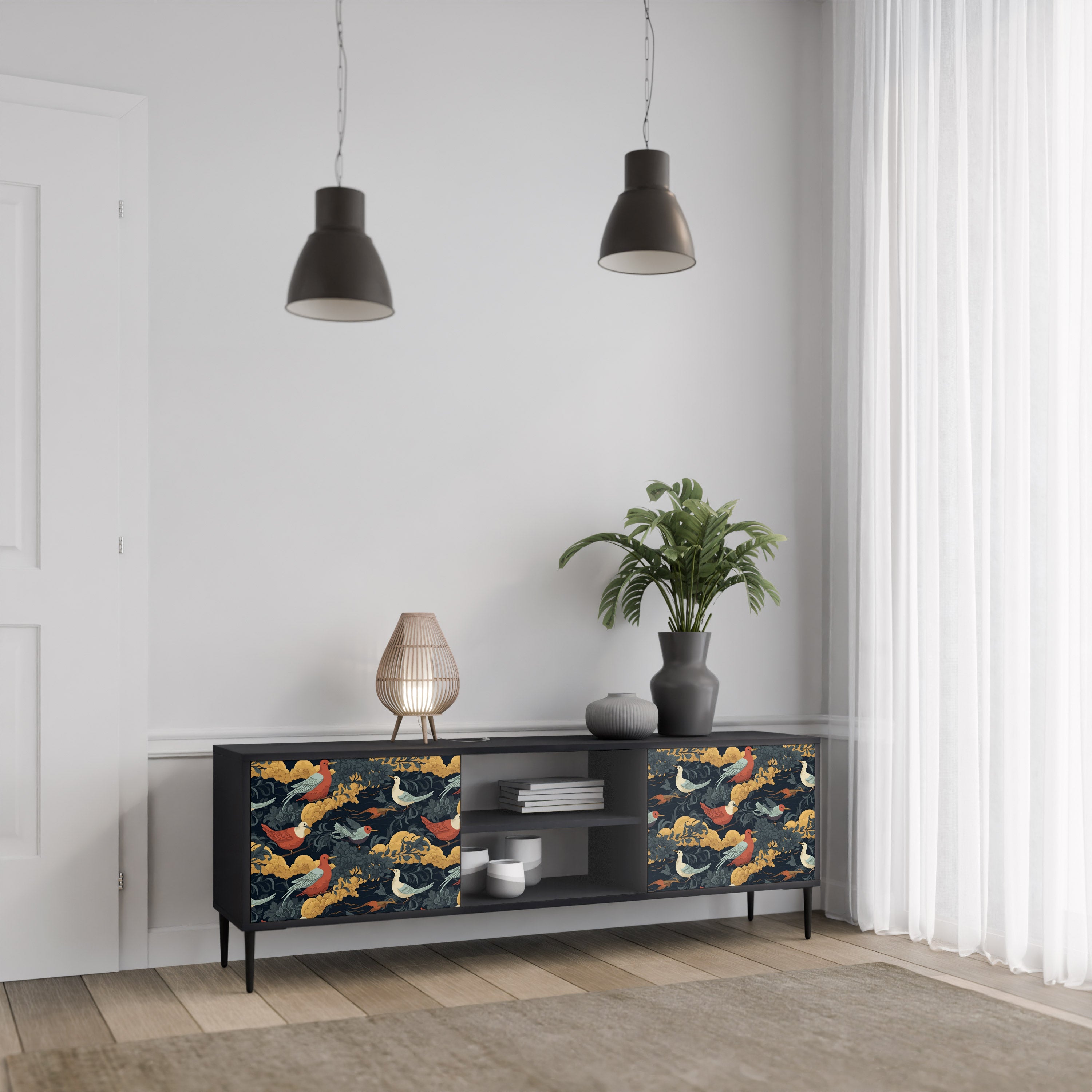 Mueble de TV de 2 puertas FOWLY DAZE con acabado negro