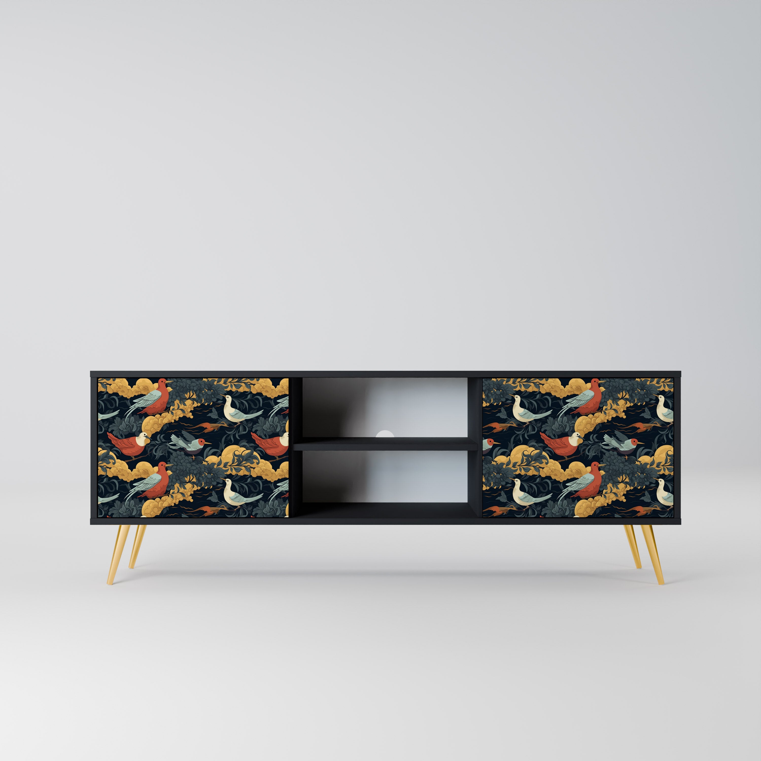 Mueble de TV de 2 puertas FOWLY DAZE con acabado negro