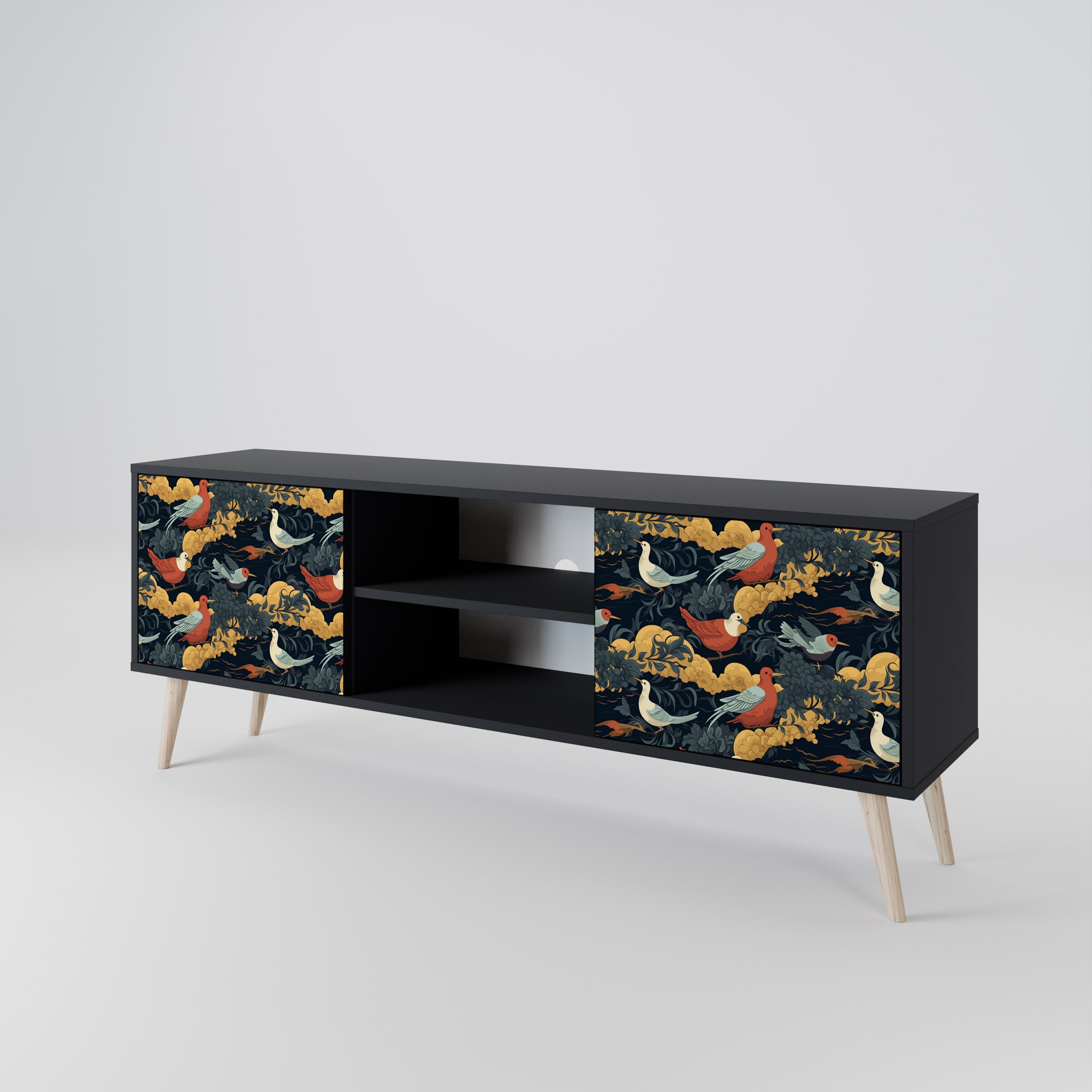 Mueble de TV de 2 puertas FOWLY DAZE con acabado negro