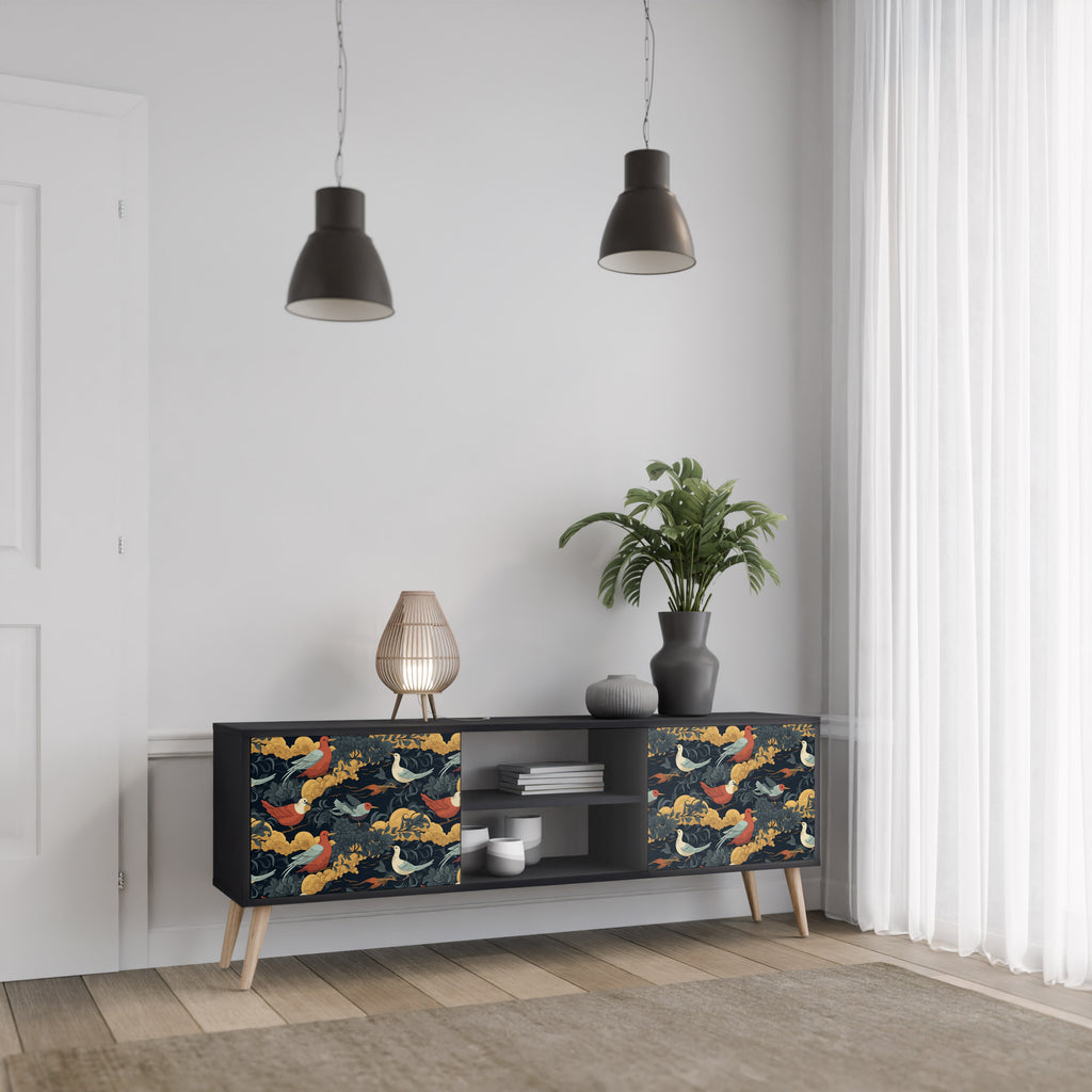 Mueble de TV de 2 puertas FOWLY DAZE con acabado negro