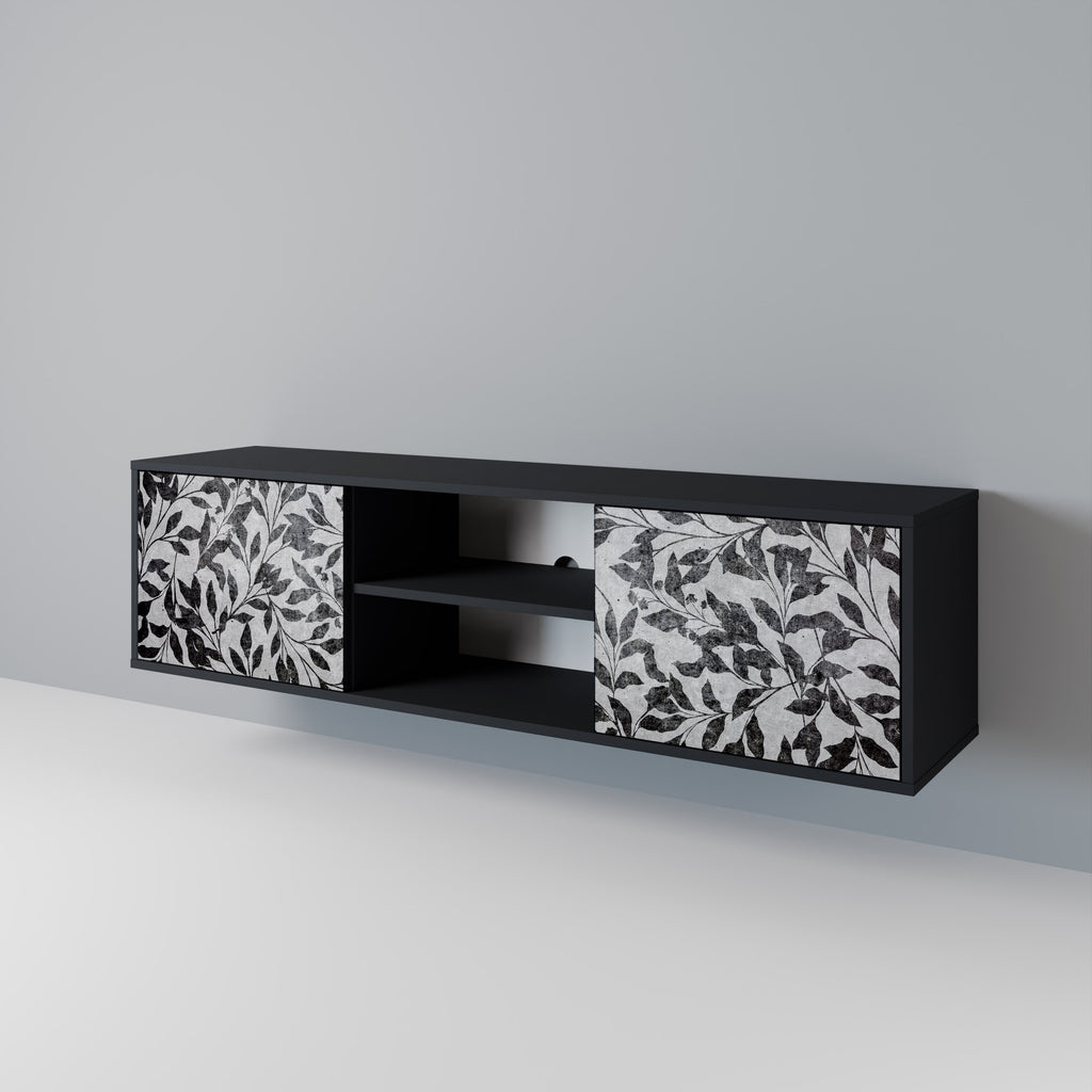 Mueble de TV de 2 puertas CHARCOAL SPROUT con acabado negro