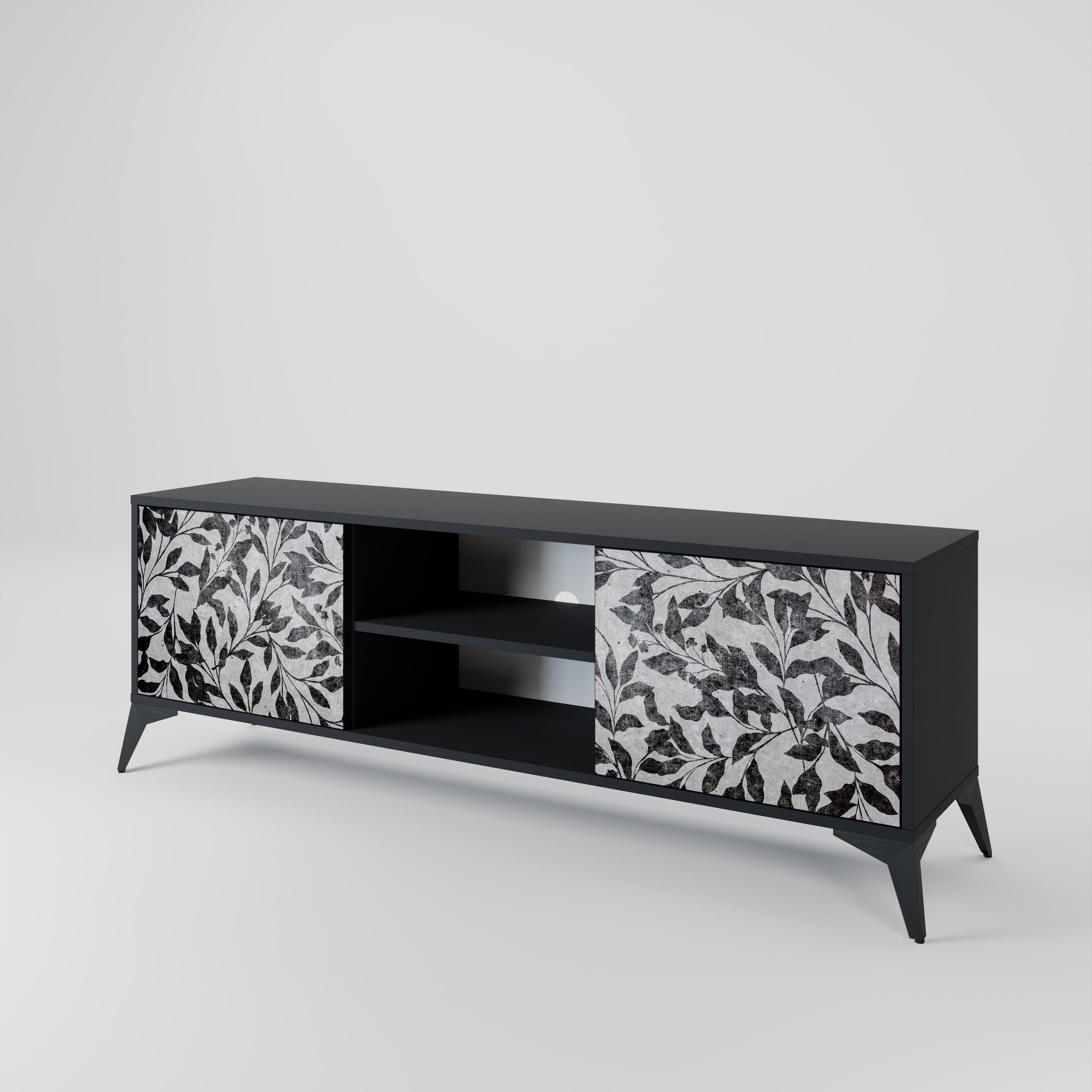 Mueble de TV de 2 puertas CHARCOAL SPROUT con acabado negro
