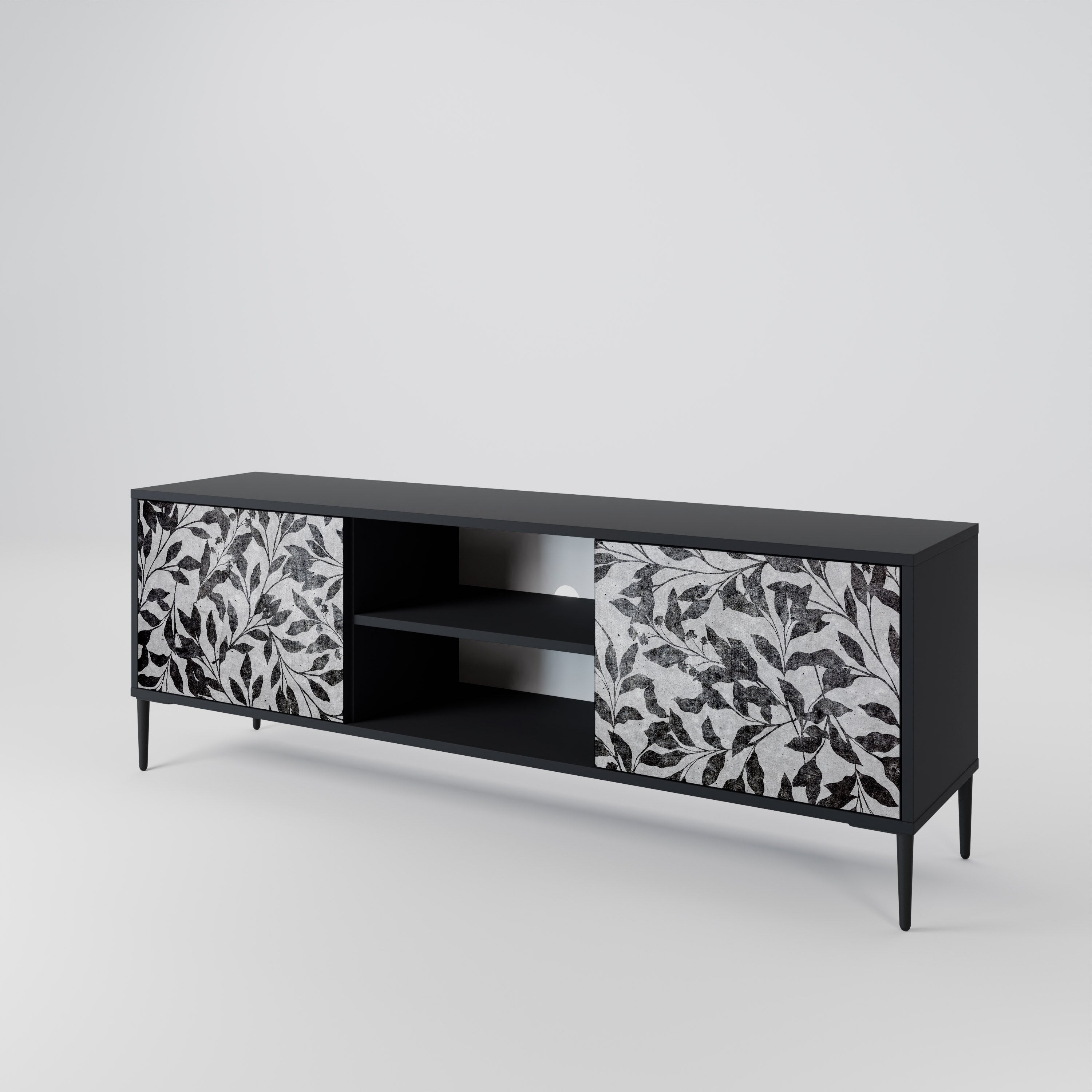 Mueble de TV de 2 puertas CHARCOAL SPROUT con acabado negro