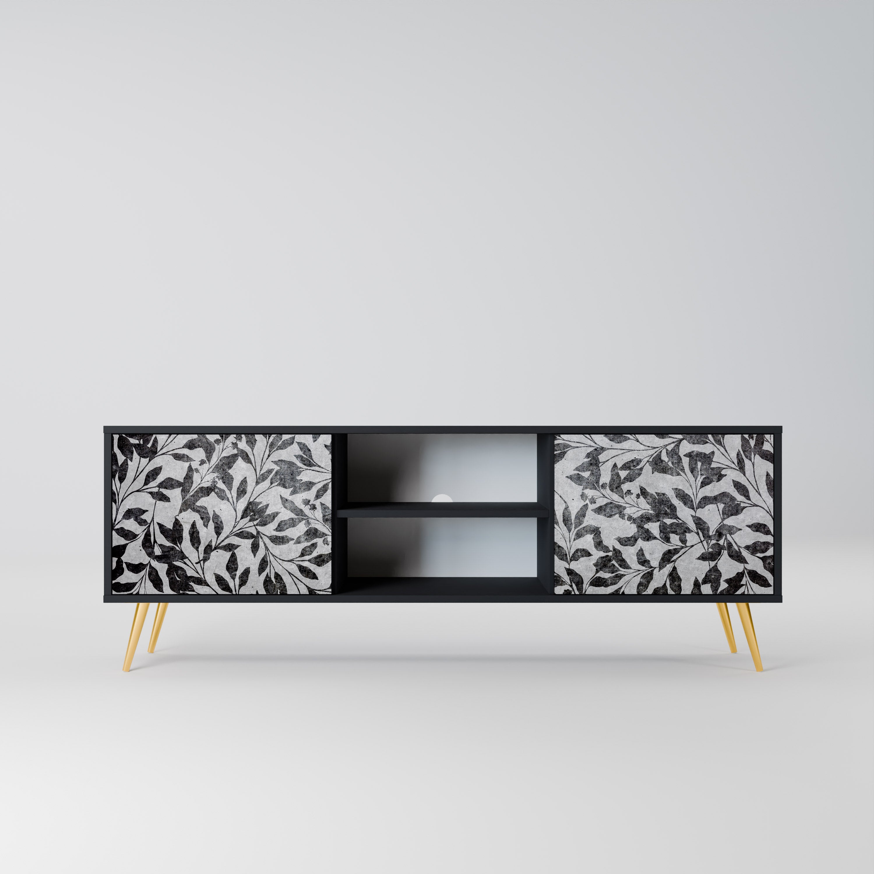 Mueble de TV de 2 puertas CHARCOAL SPROUT con acabado negro