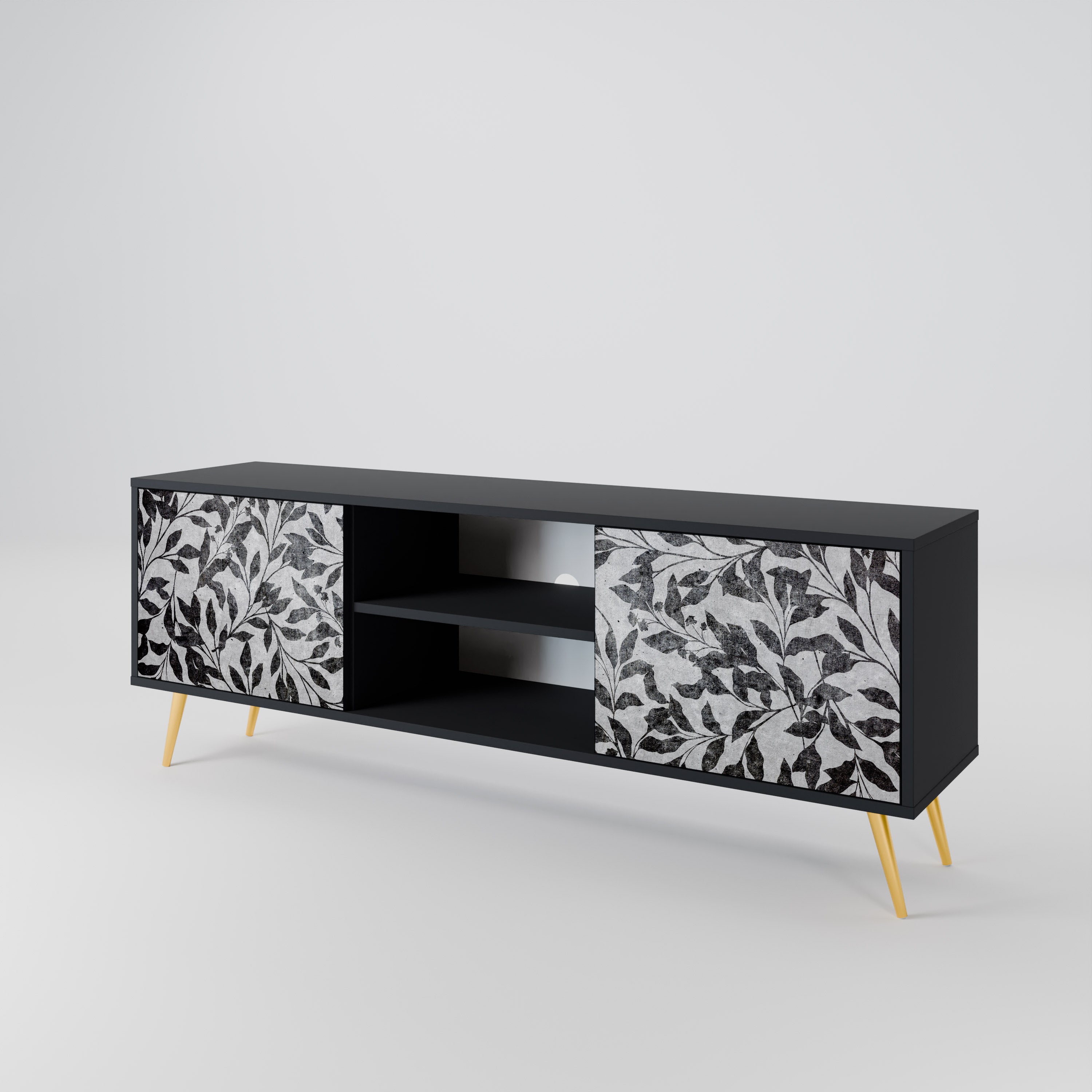 Mueble de TV de 2 puertas CHARCOAL SPROUT con acabado negro