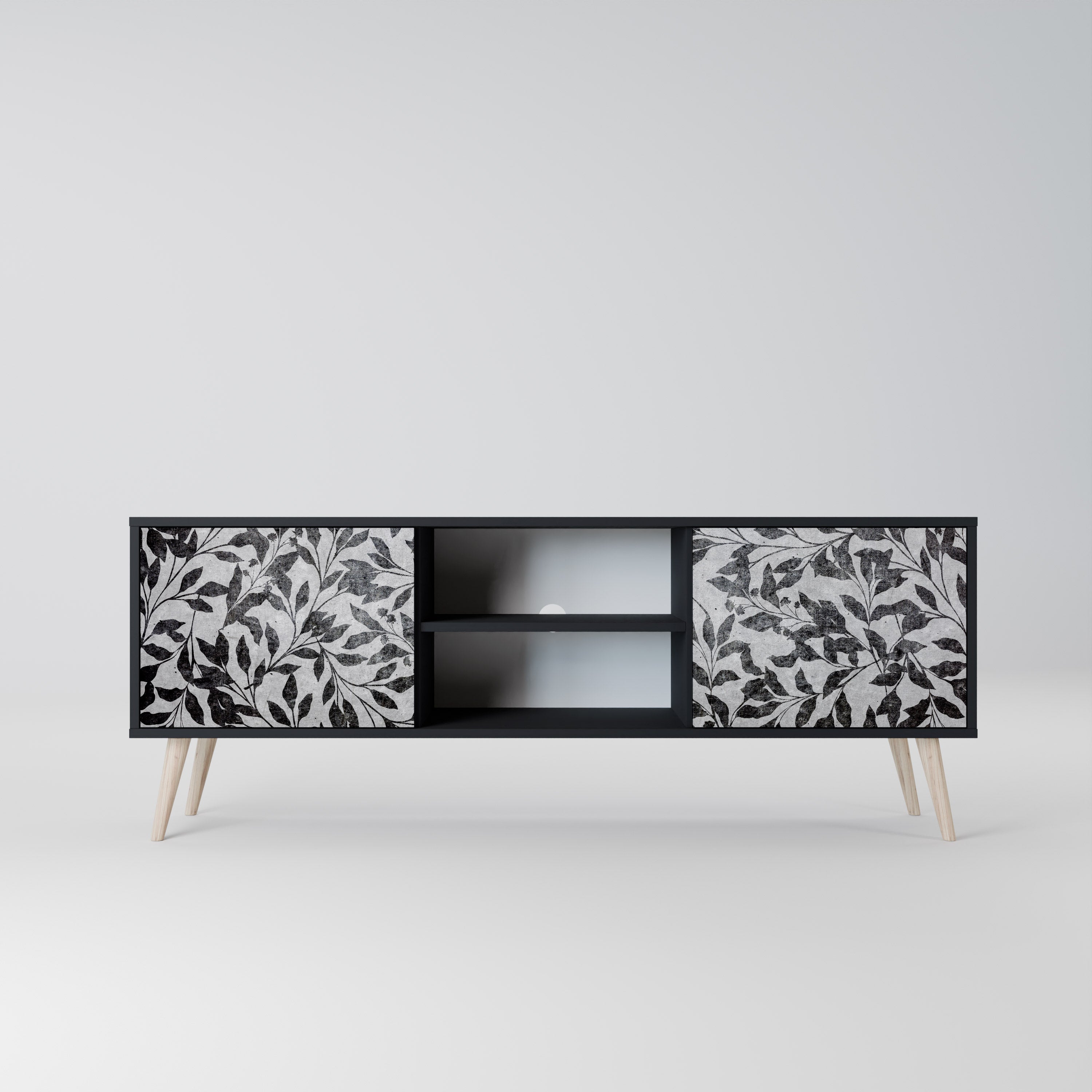 Mueble de TV de 2 puertas CHARCOAL SPROUT con acabado negro