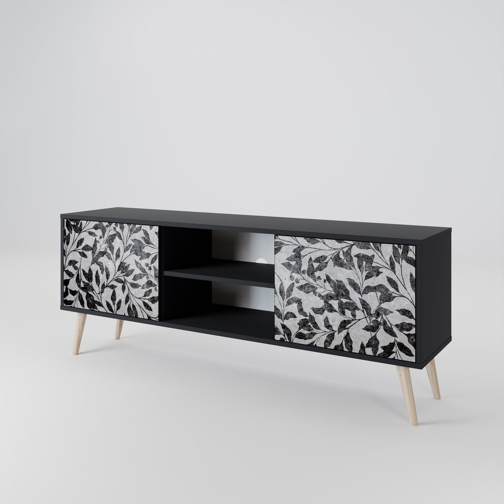 Mueble de TV de 2 puertas CHARCOAL SPROUT con acabado negro
