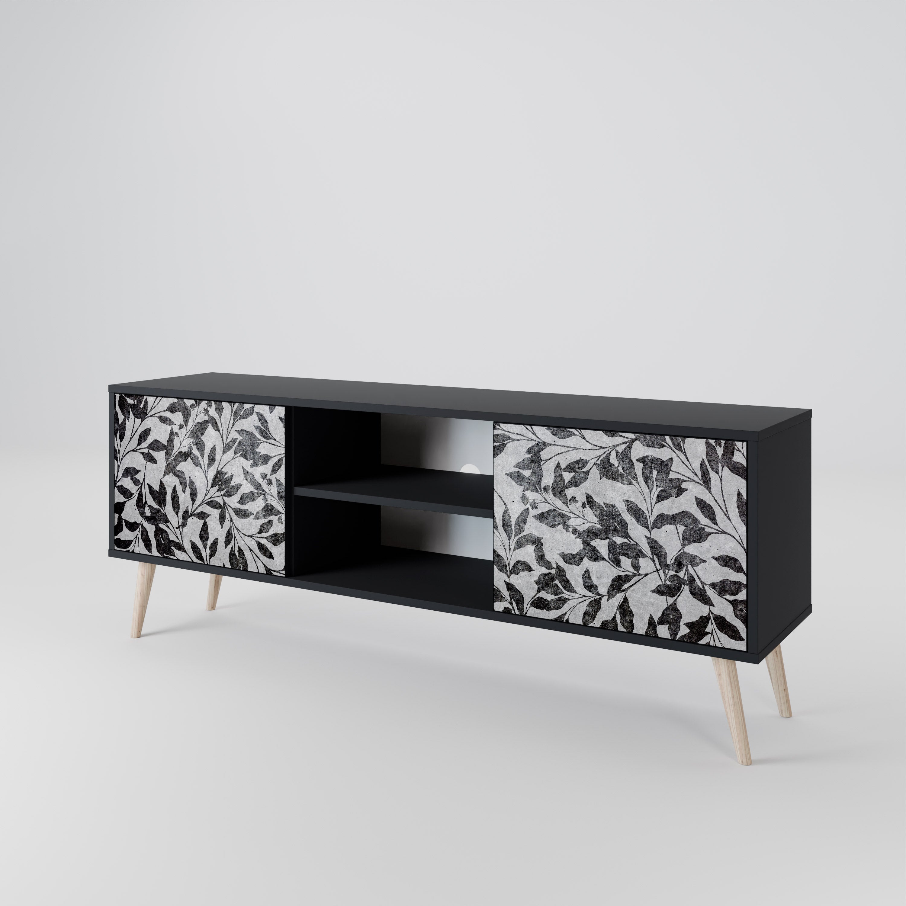 Mueble de TV de 2 puertas CHARCOAL SPROUT con acabado negro