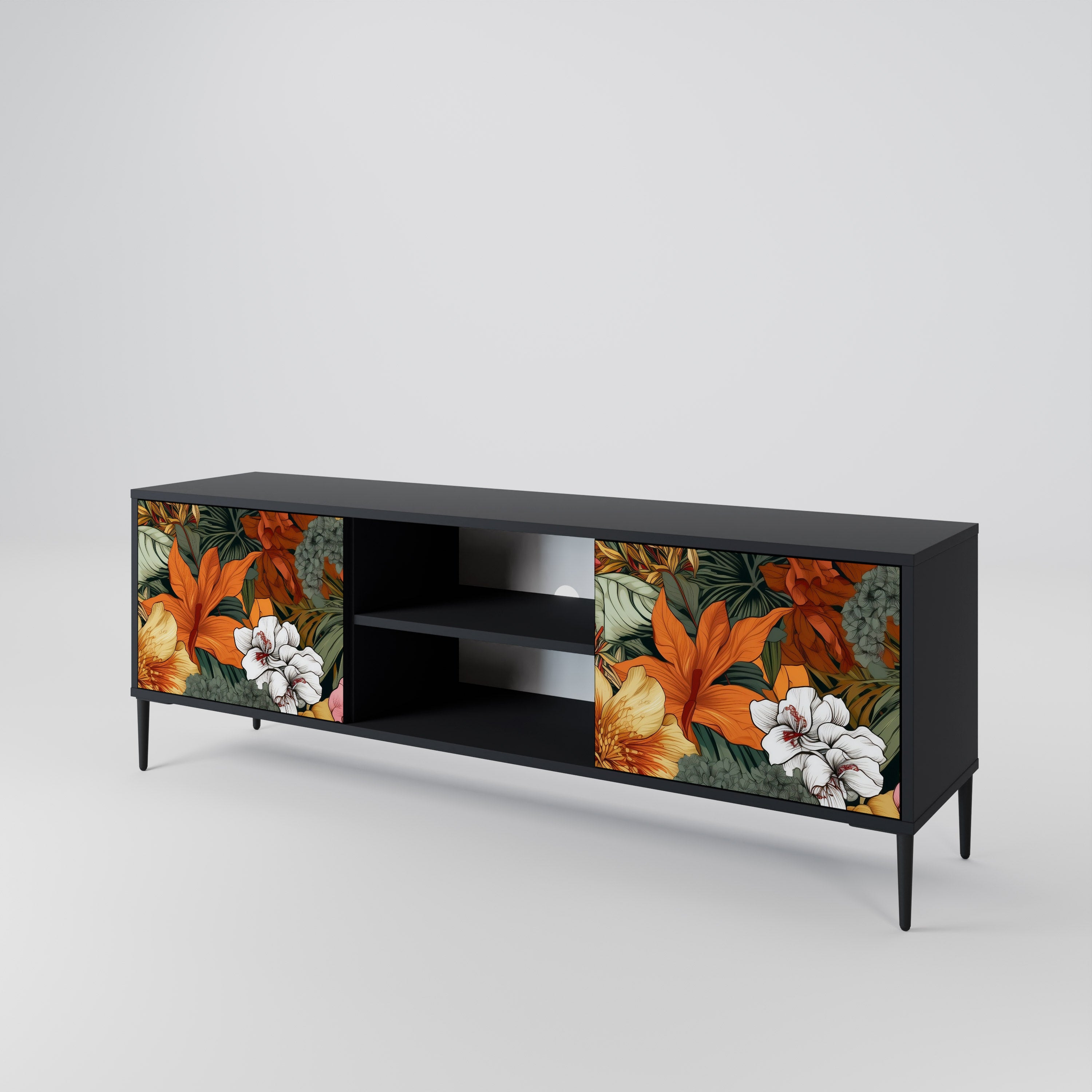 Mueble de TV de 2 puertas RADIANT FLORA en acabado negro