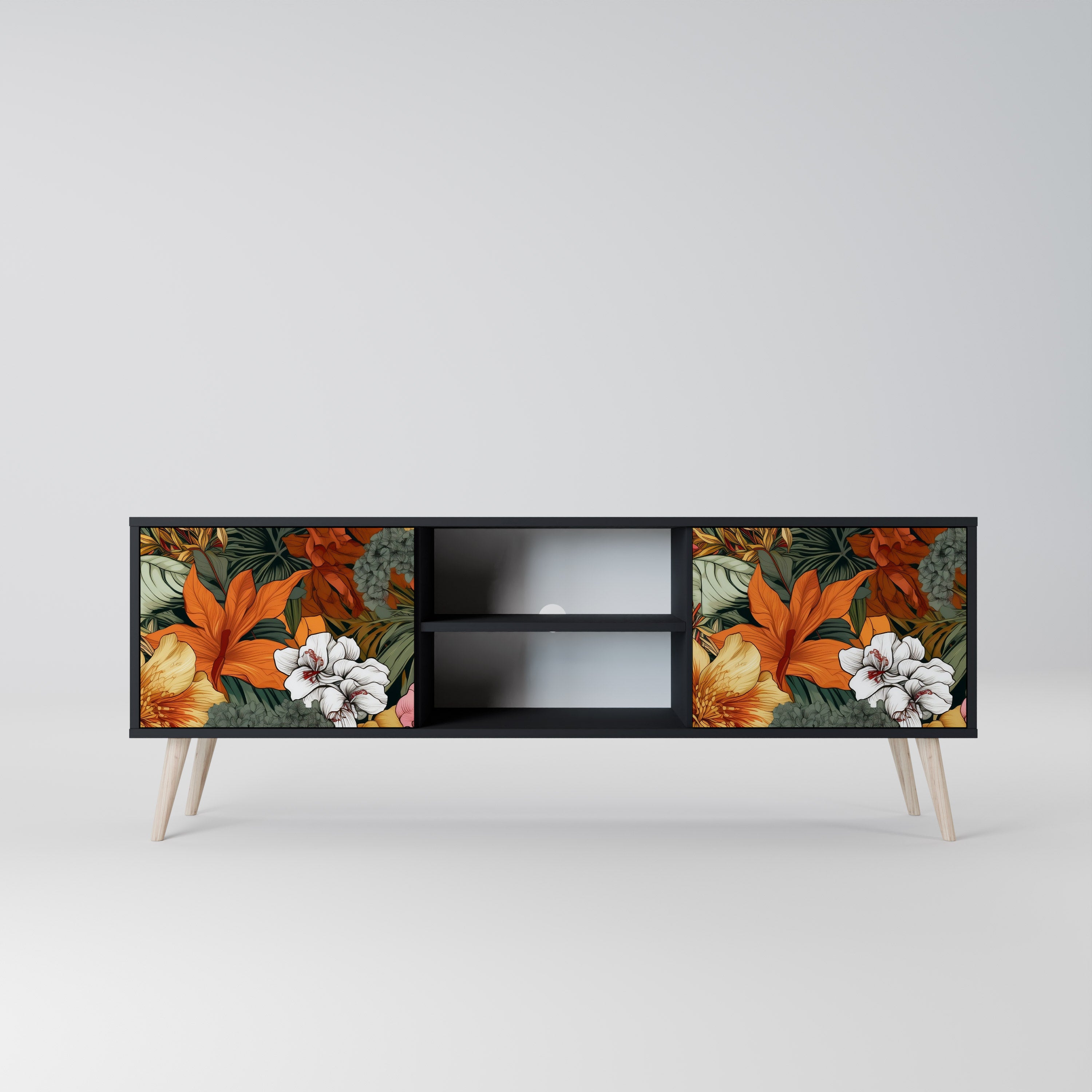 Mueble de TV de 2 puertas RADIANT FLORA en acabado negro