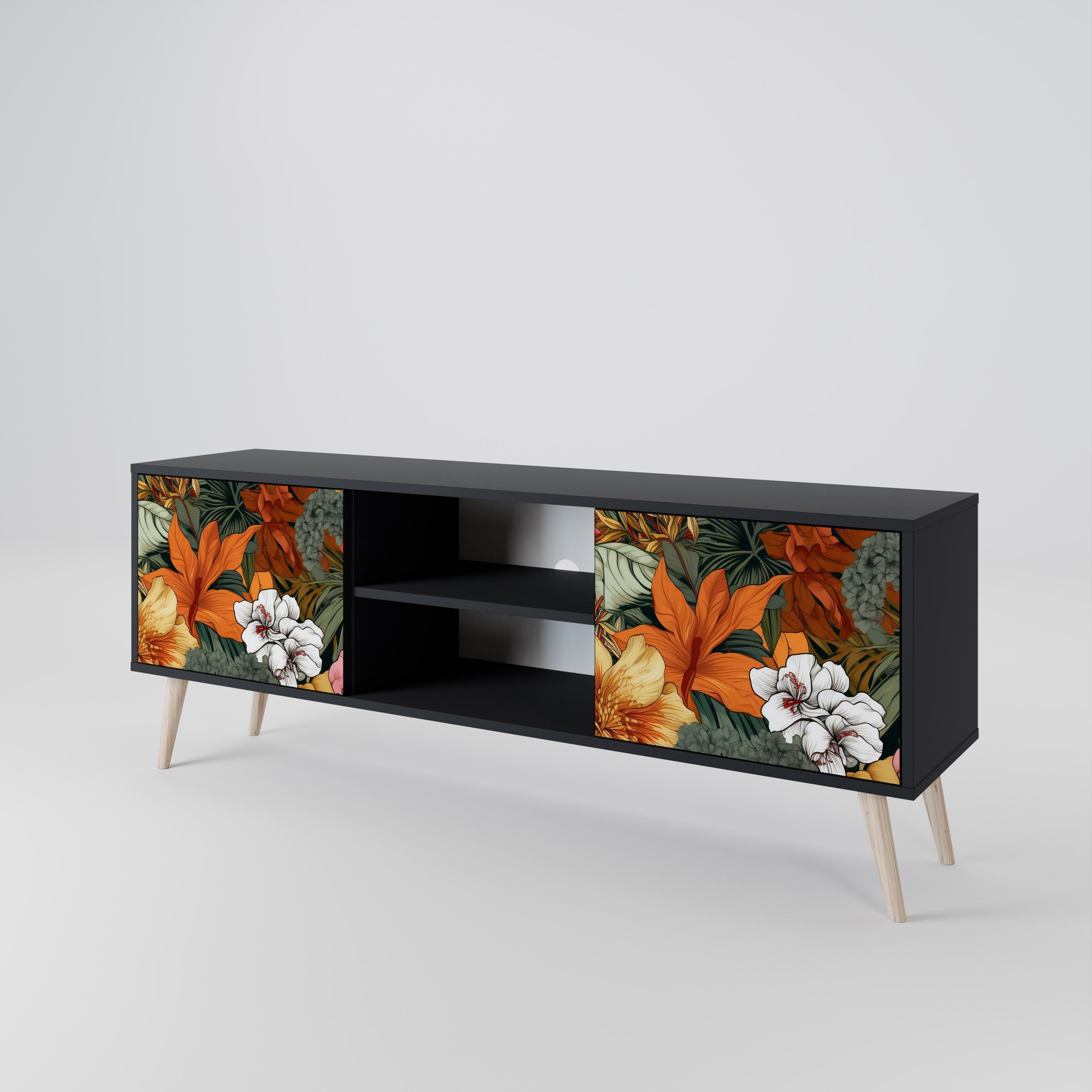 Mueble de TV de 2 puertas RADIANT FLORA en acabado negro