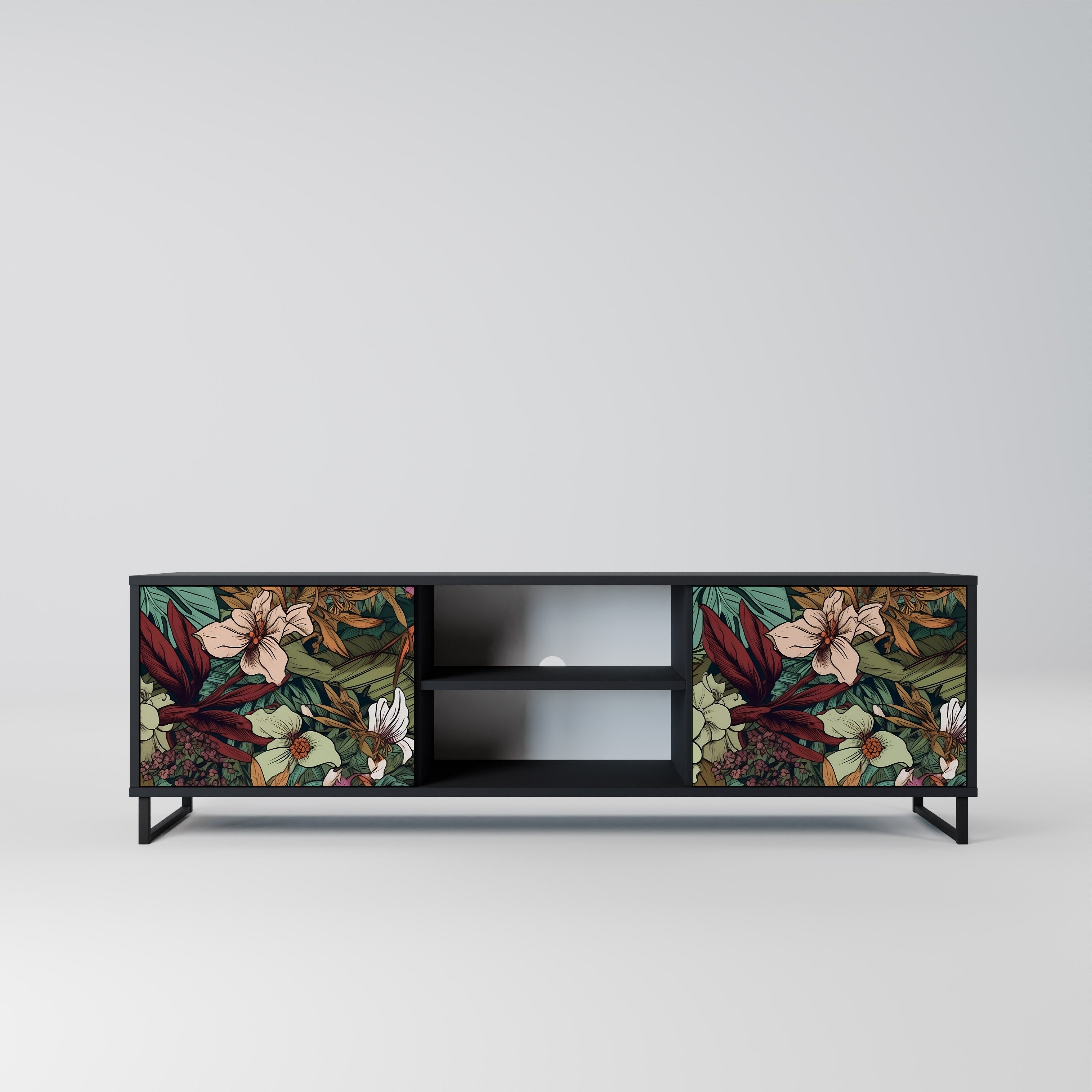 Mueble de TV de 2 puertas BOTANICAL EMERGENCE en acabado negro