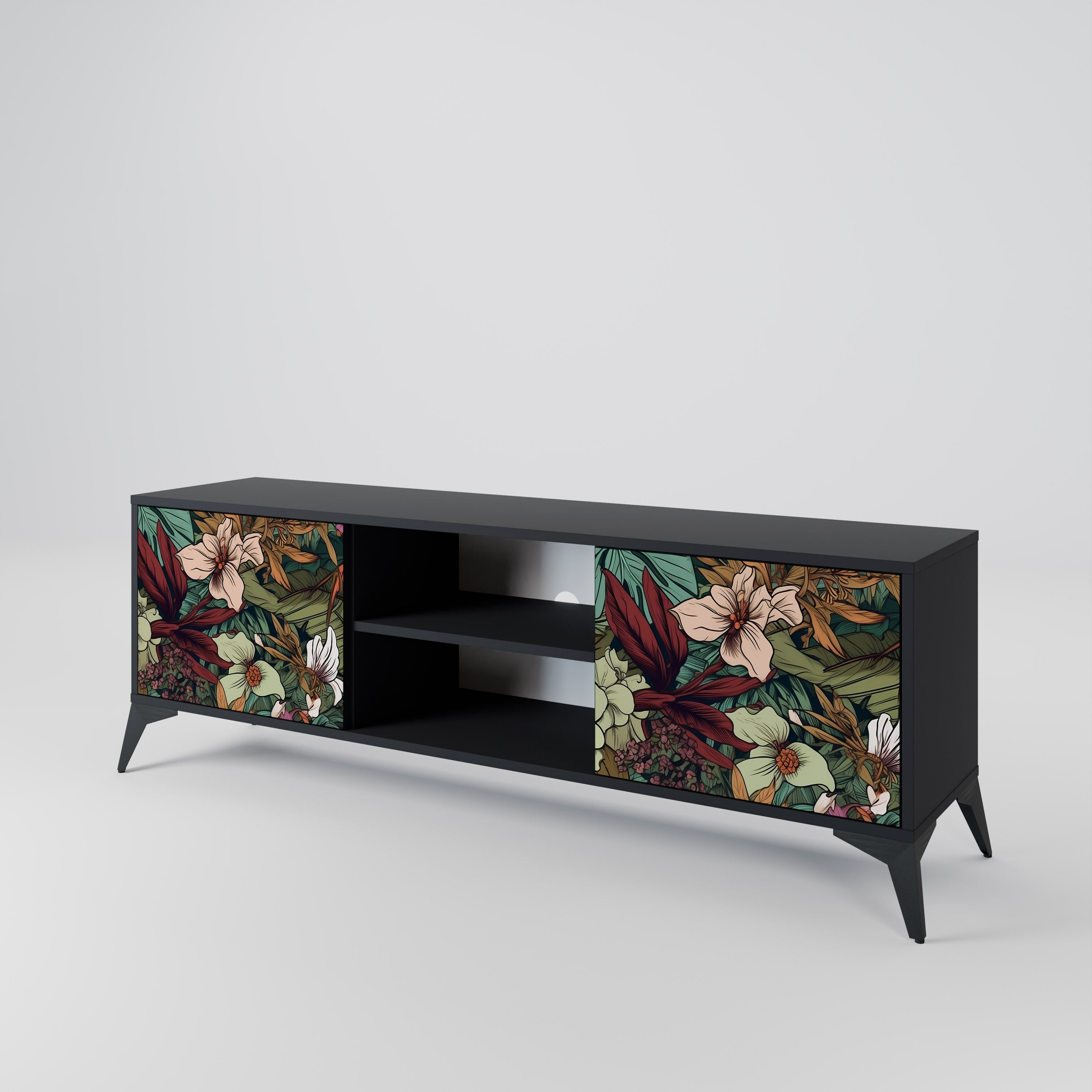 Mueble de TV de 2 puertas BOTANICAL EMERGENCE en acabado negro