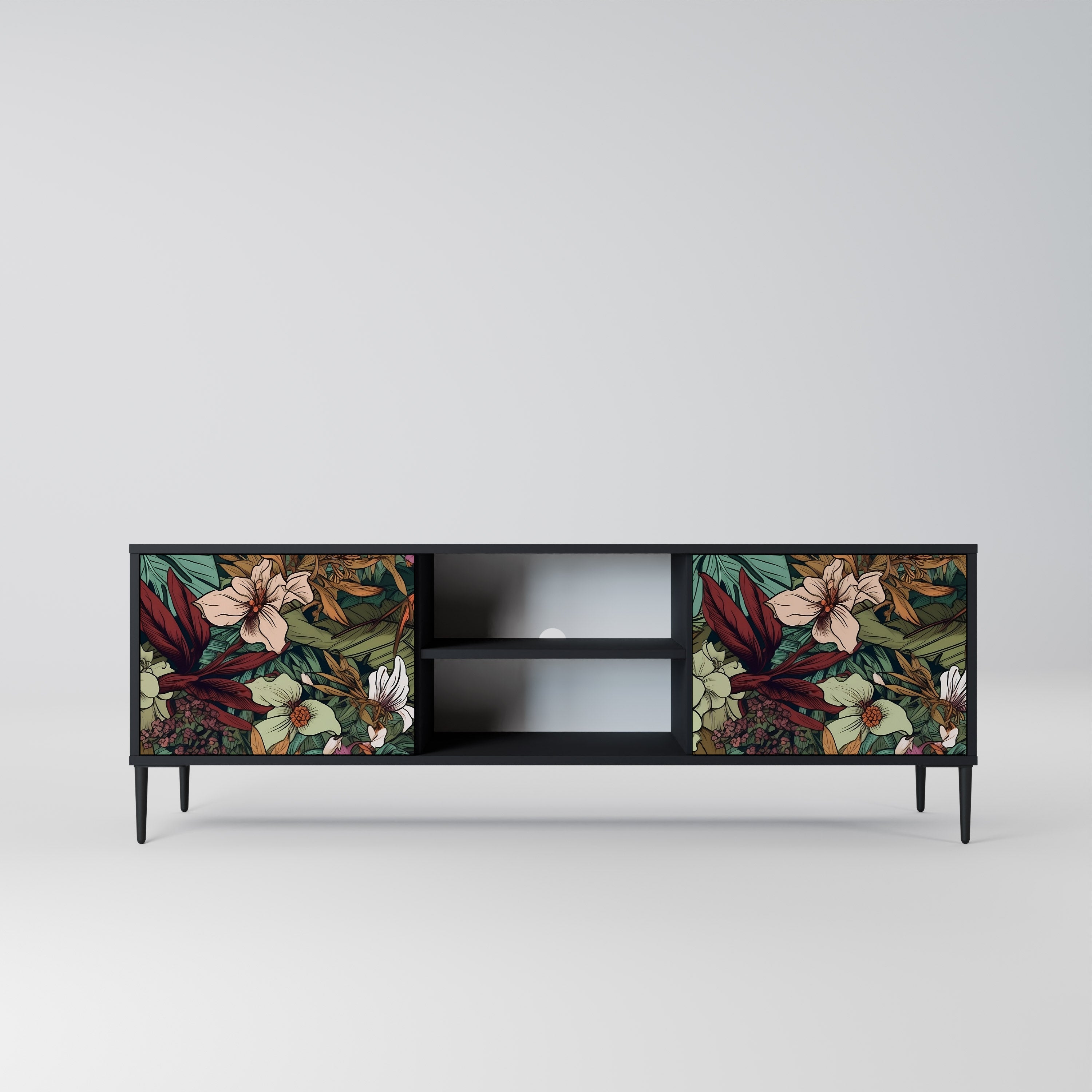 Mueble de TV de 2 puertas BOTANICAL EMERGENCE en acabado negro
