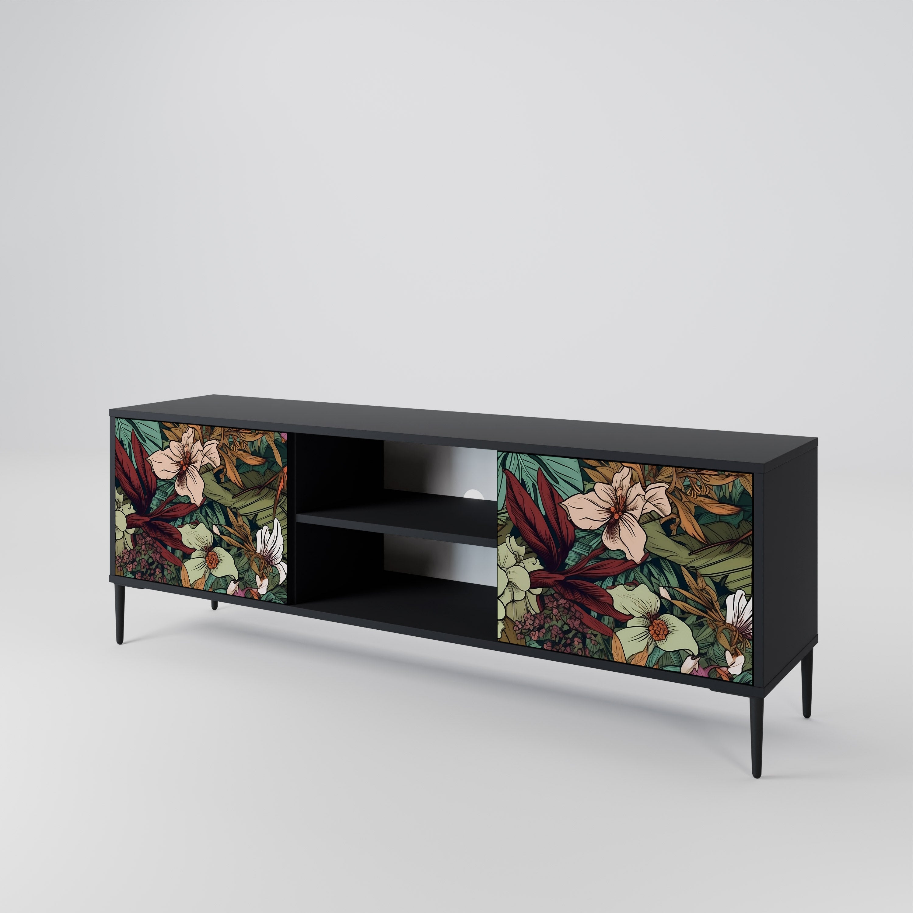 Mueble de TV de 2 puertas BOTANICAL EMERGENCE en acabado negro