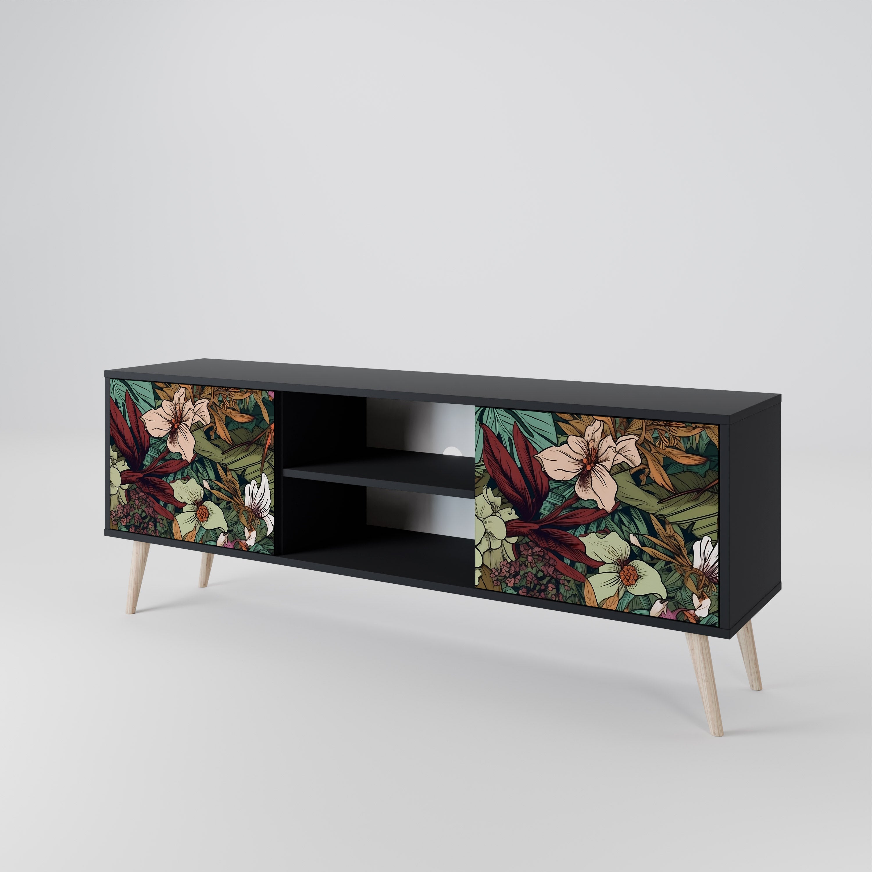 Mueble de TV de 2 puertas BOTANICAL EMERGENCE en acabado negro