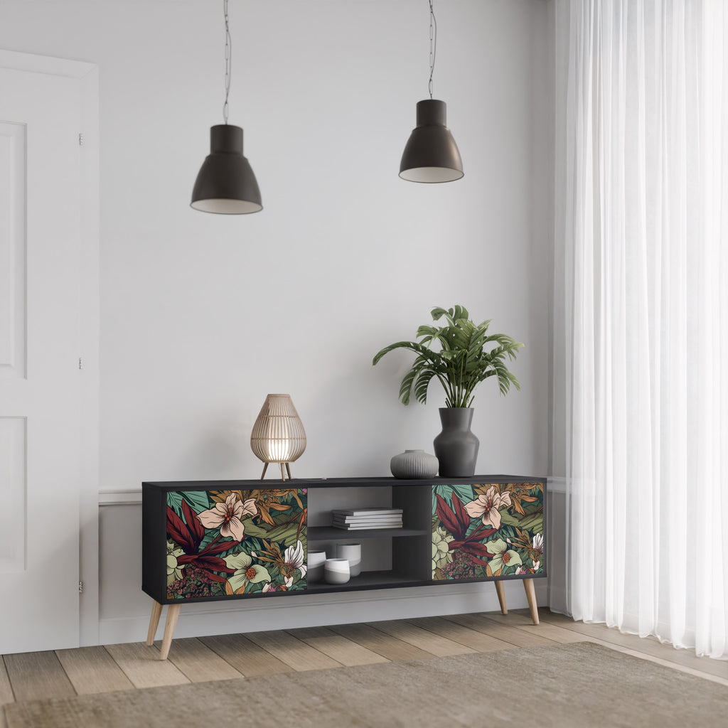 Mueble de TV de 2 puertas BOTANICAL EMERGENCE en acabado negro