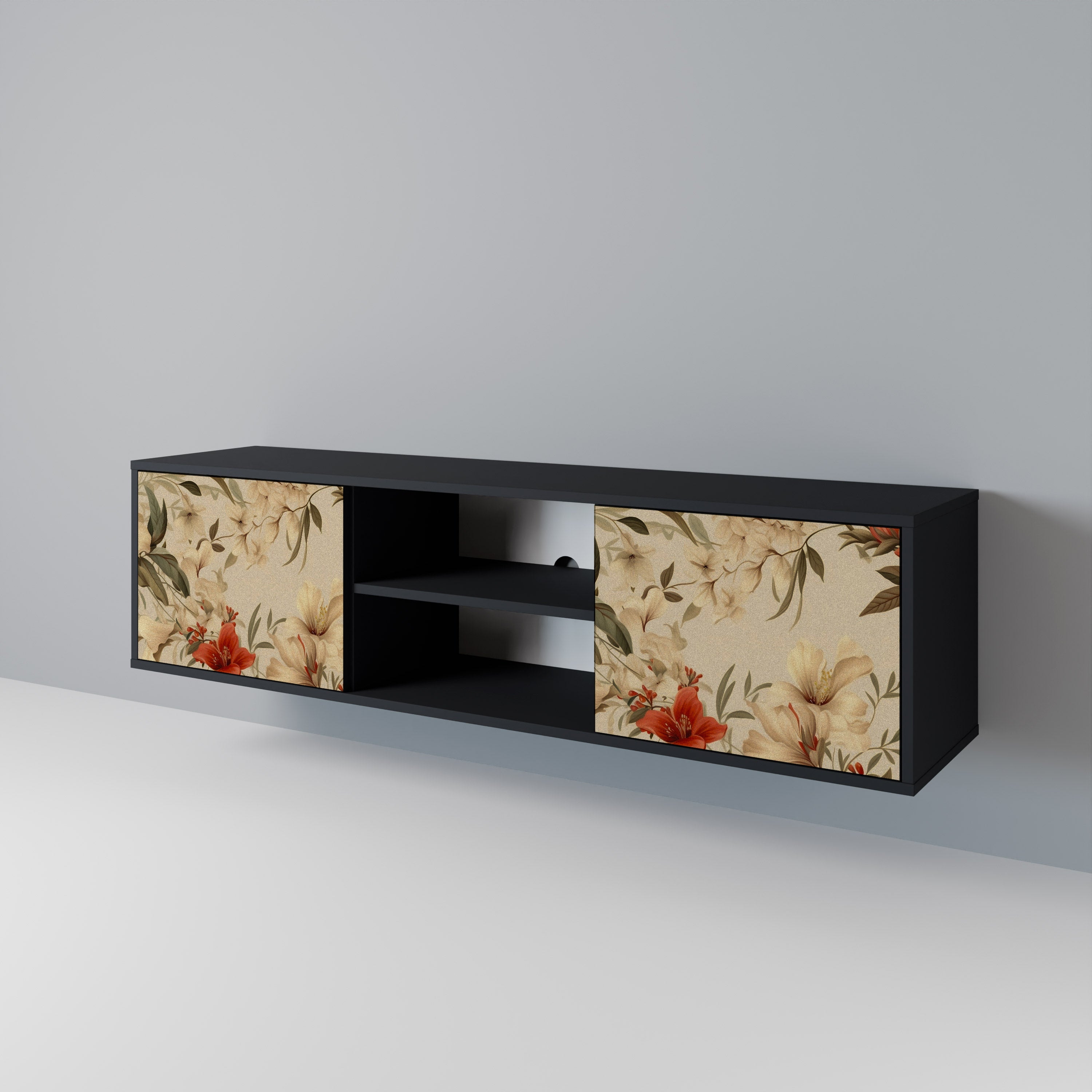 Mueble de TV de 2 puertas BLOOMING HARMONY en acabado negro