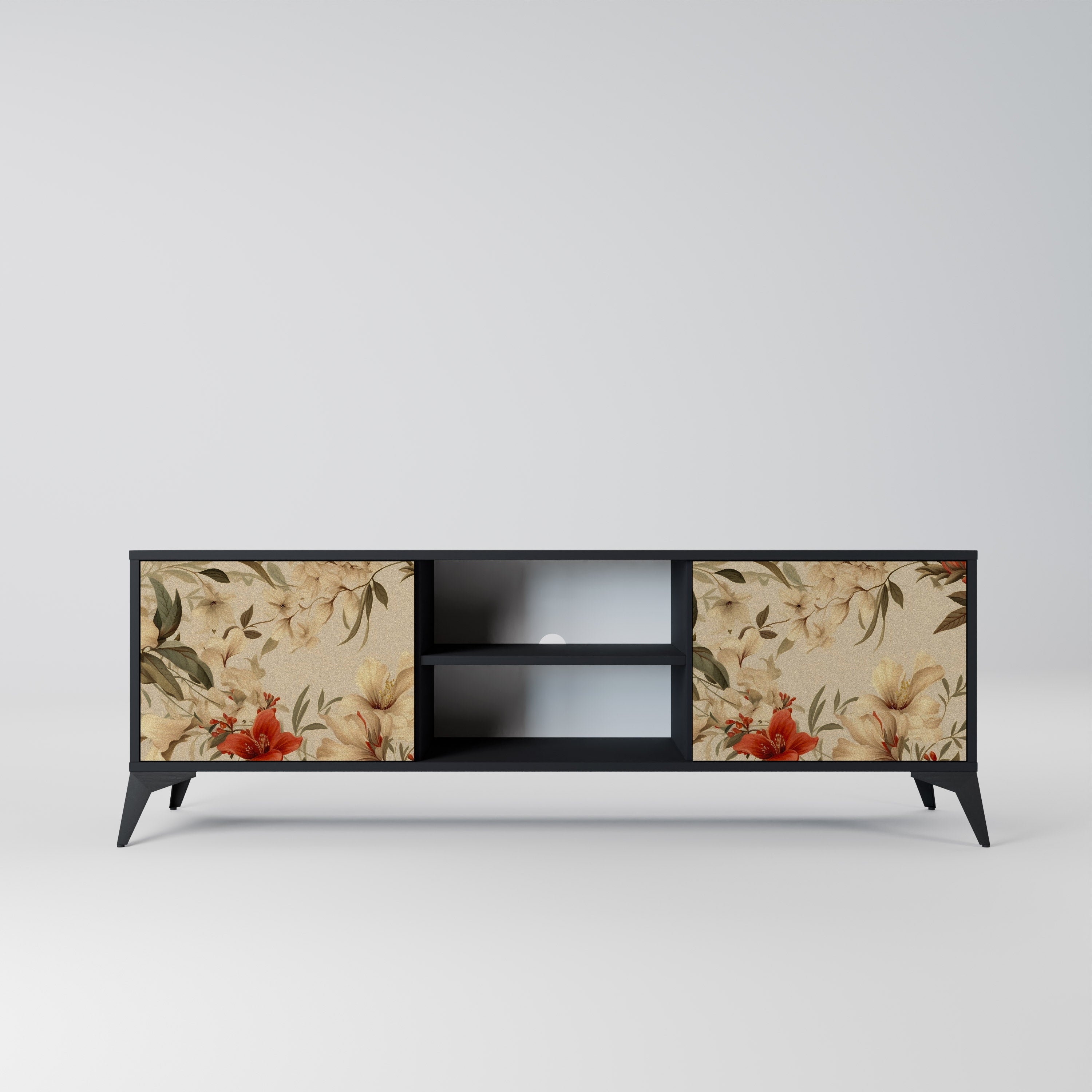 Mueble de TV de 2 puertas BLOOMING HARMONY en acabado negro