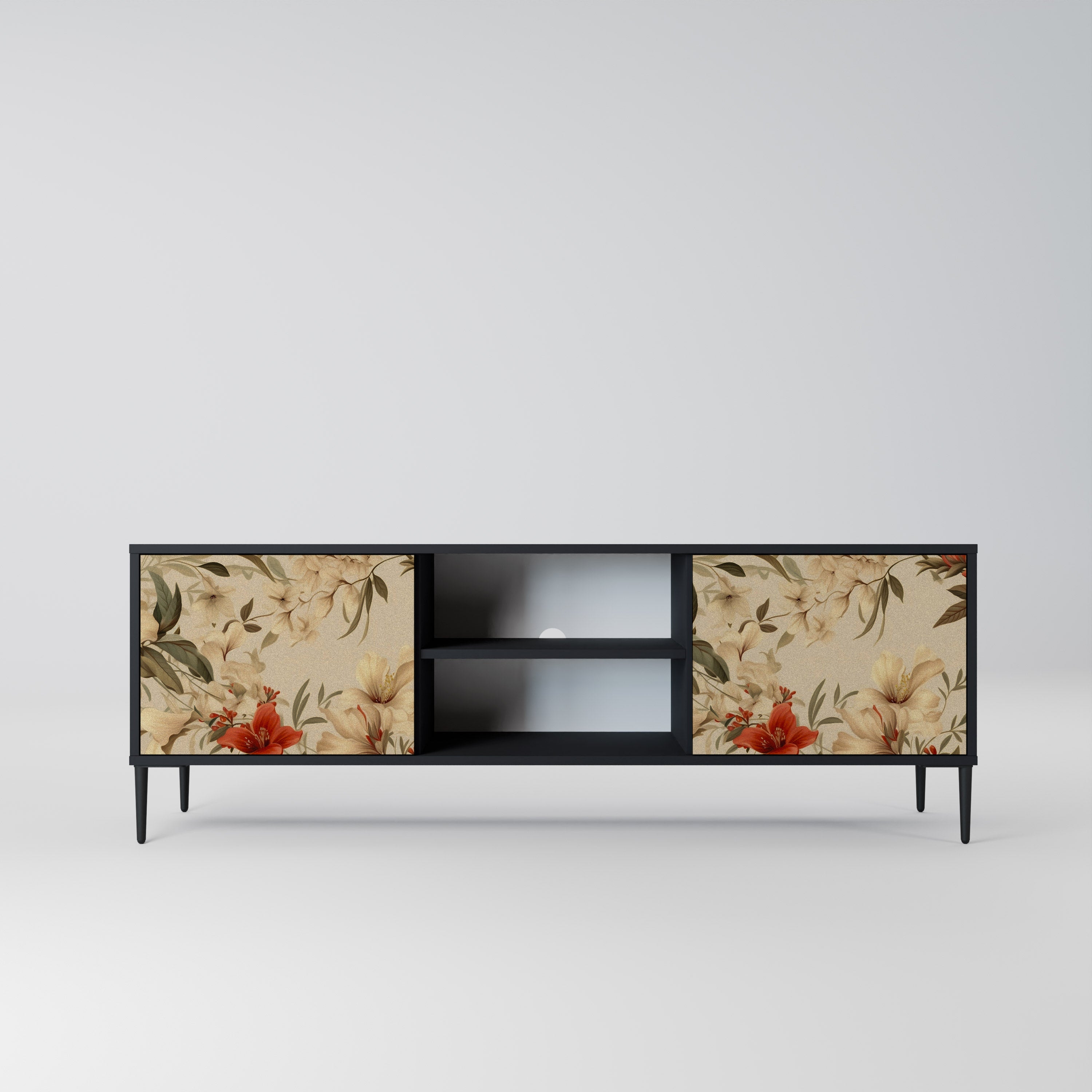 Mueble de TV de 2 puertas BLOOMING HARMONY en acabado negro