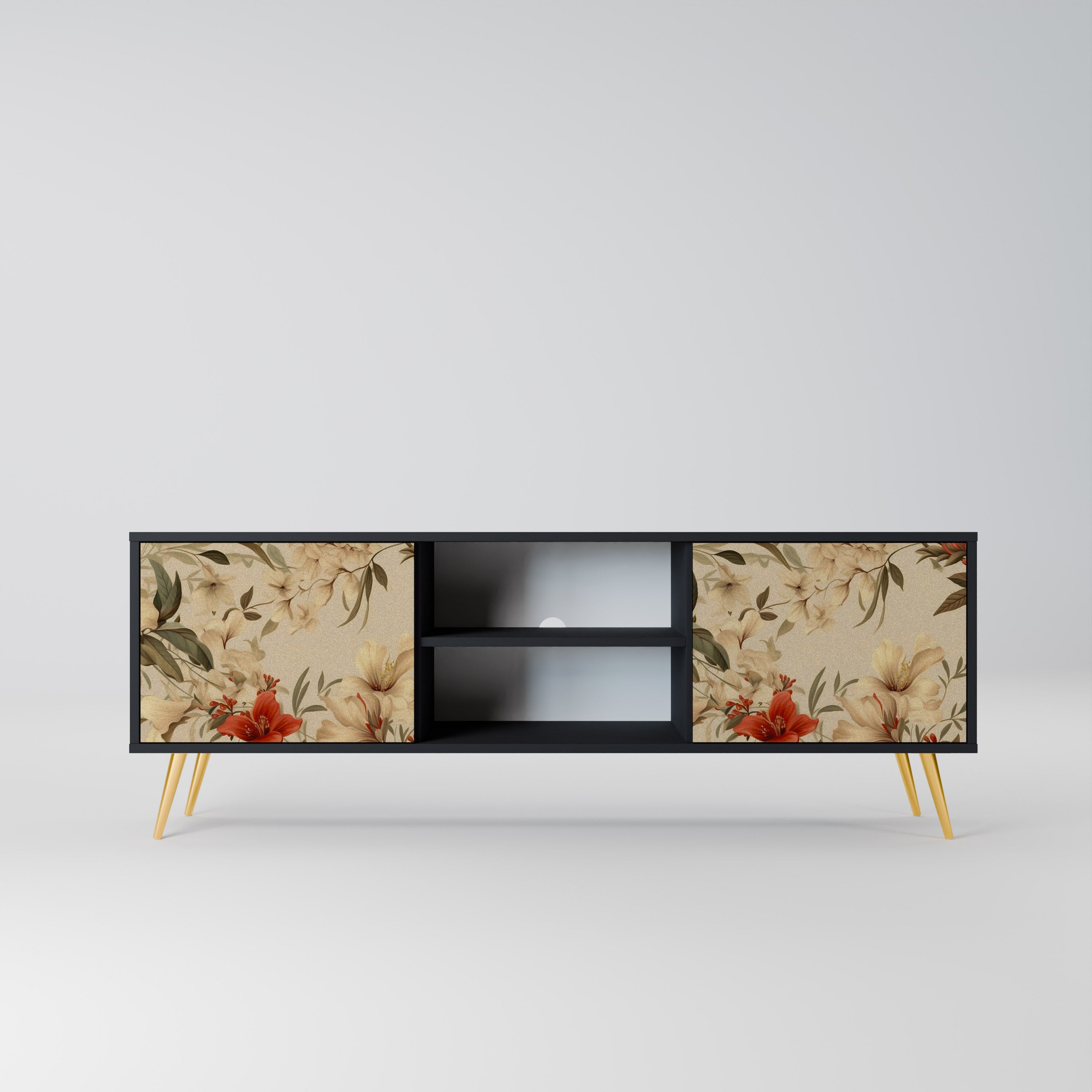 Mueble de TV de 2 puertas BLOOMING HARMONY en acabado negro