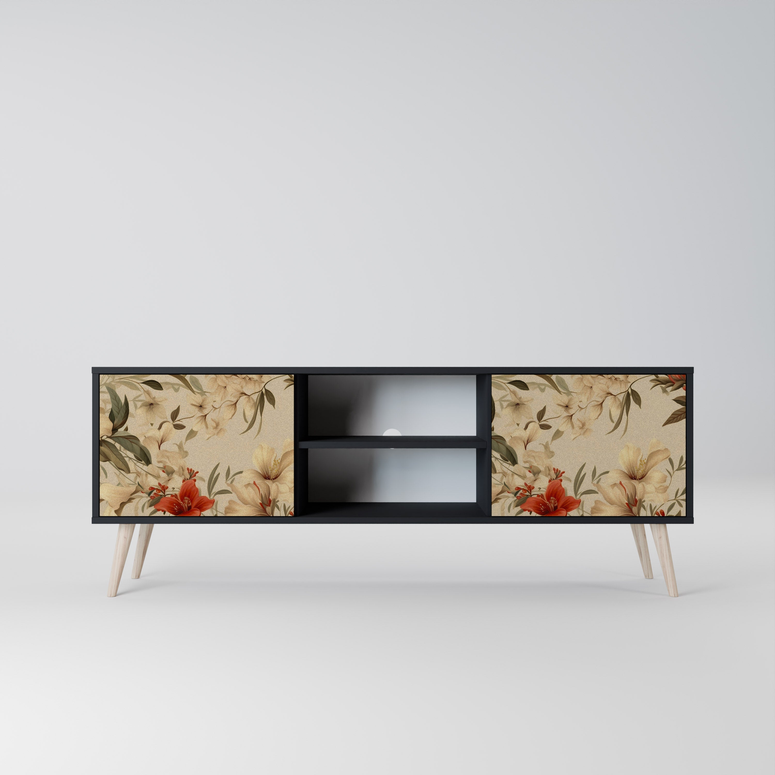 Mueble de TV de 2 puertas BLOOMING HARMONY en acabado negro