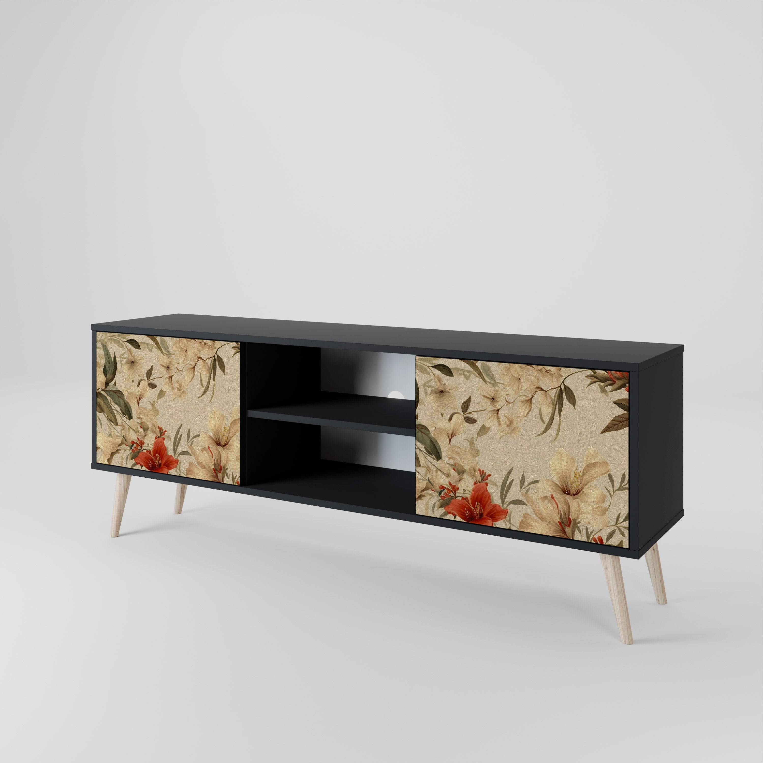 Mueble de TV de 2 puertas BLOOMING HARMONY en acabado negro