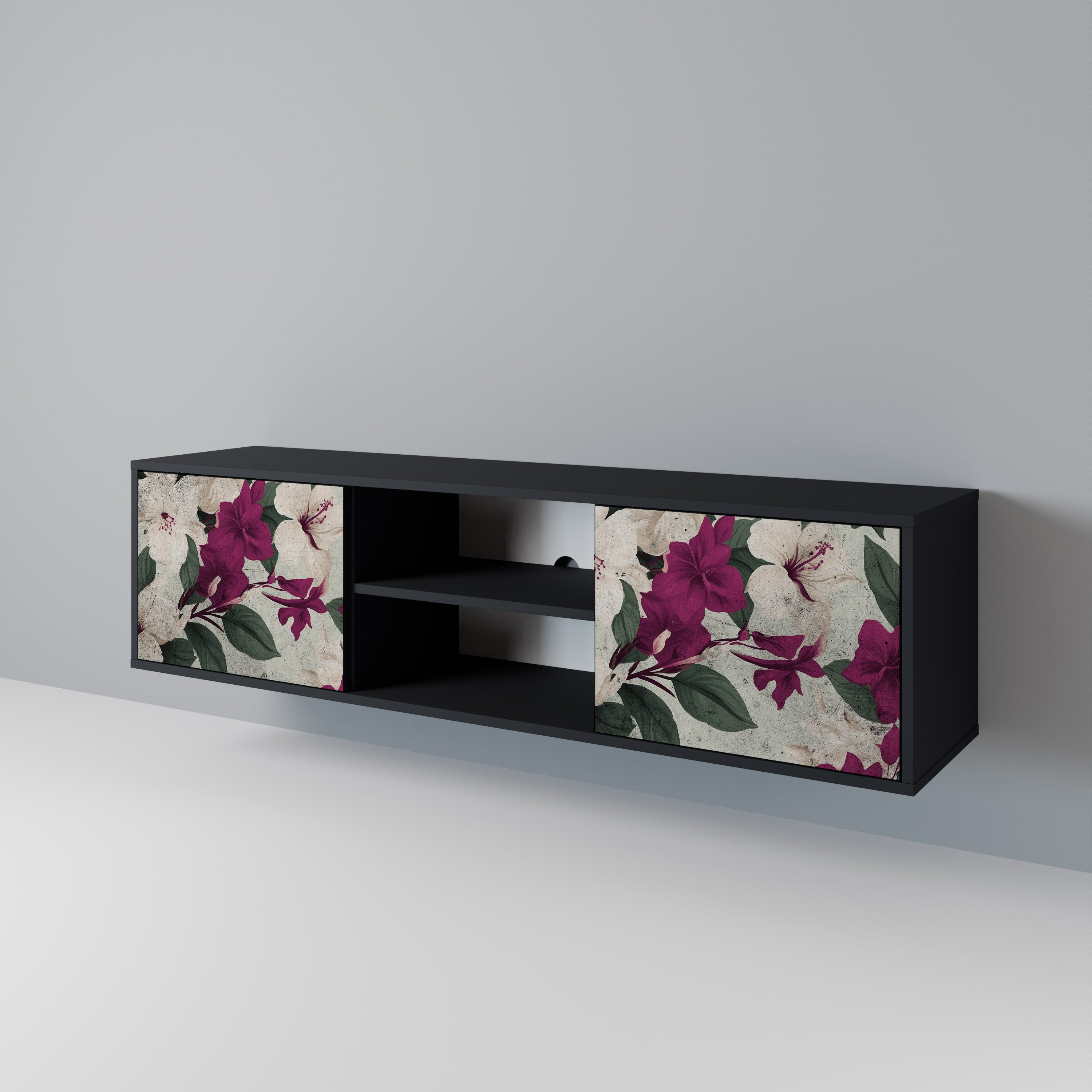 Mueble de TV de 2 puertas FLOWERET DREAM en acabado negro