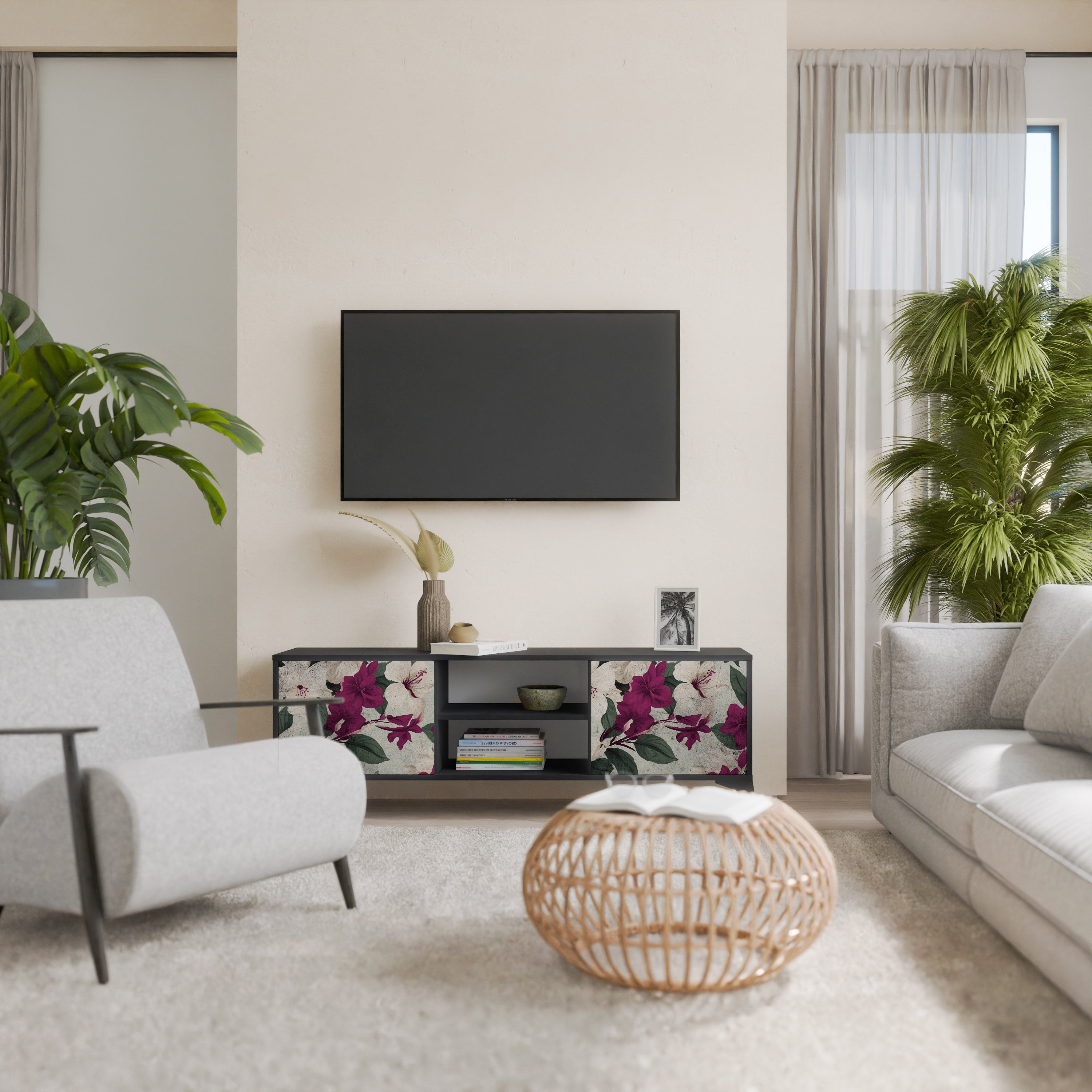 Mueble de TV de 2 puertas FLOWERET DREAM en acabado negro