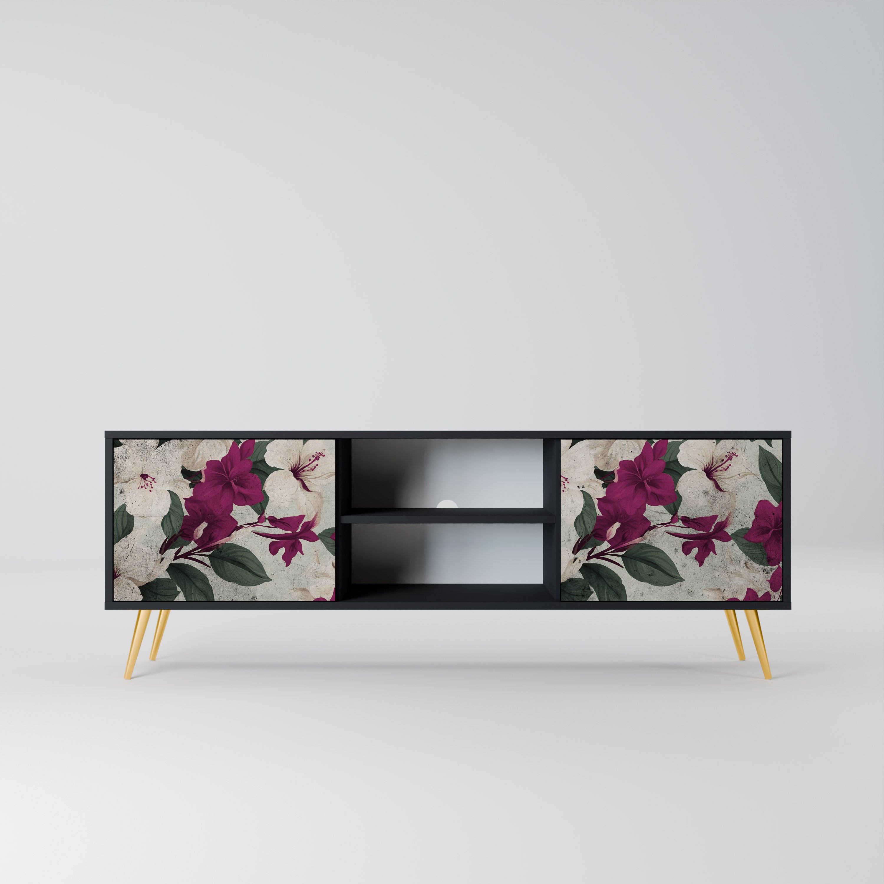 Mueble de TV de 2 puertas FLOWERET DREAM en acabado negro