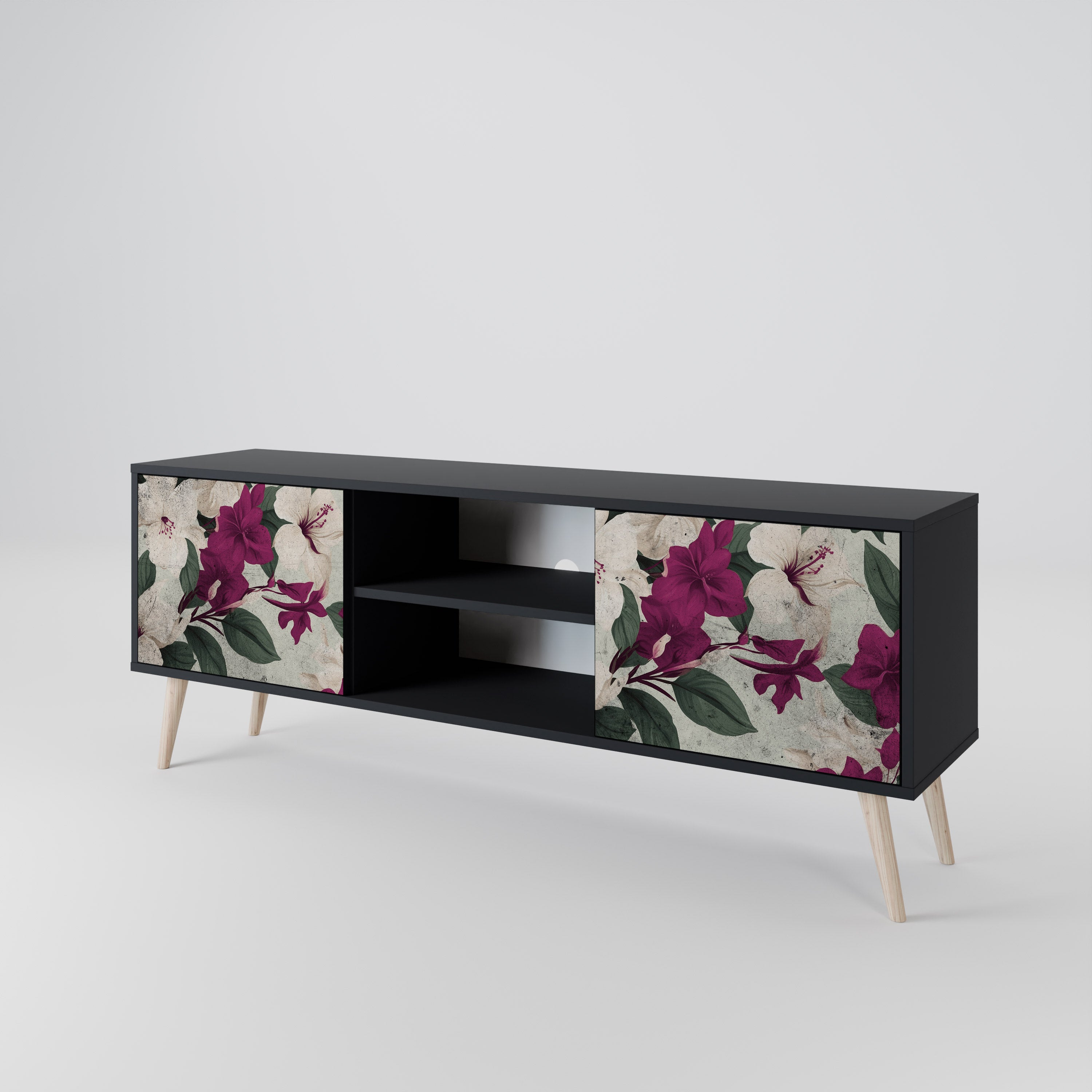 Mueble de TV de 2 puertas FLOWERET DREAM en acabado negro
