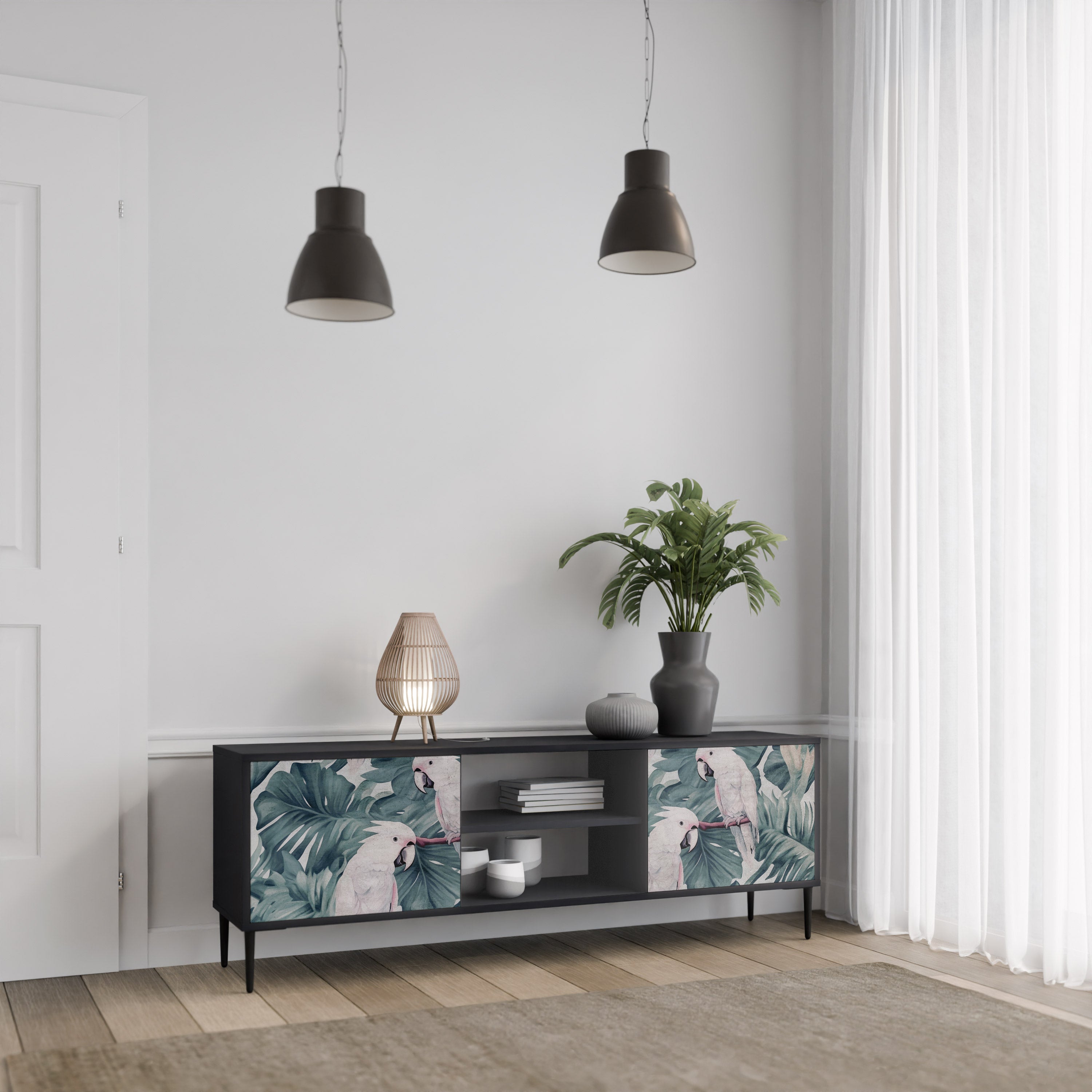 Mueble de TV POPINJAY LOOK de 2 puertas con acabado negro