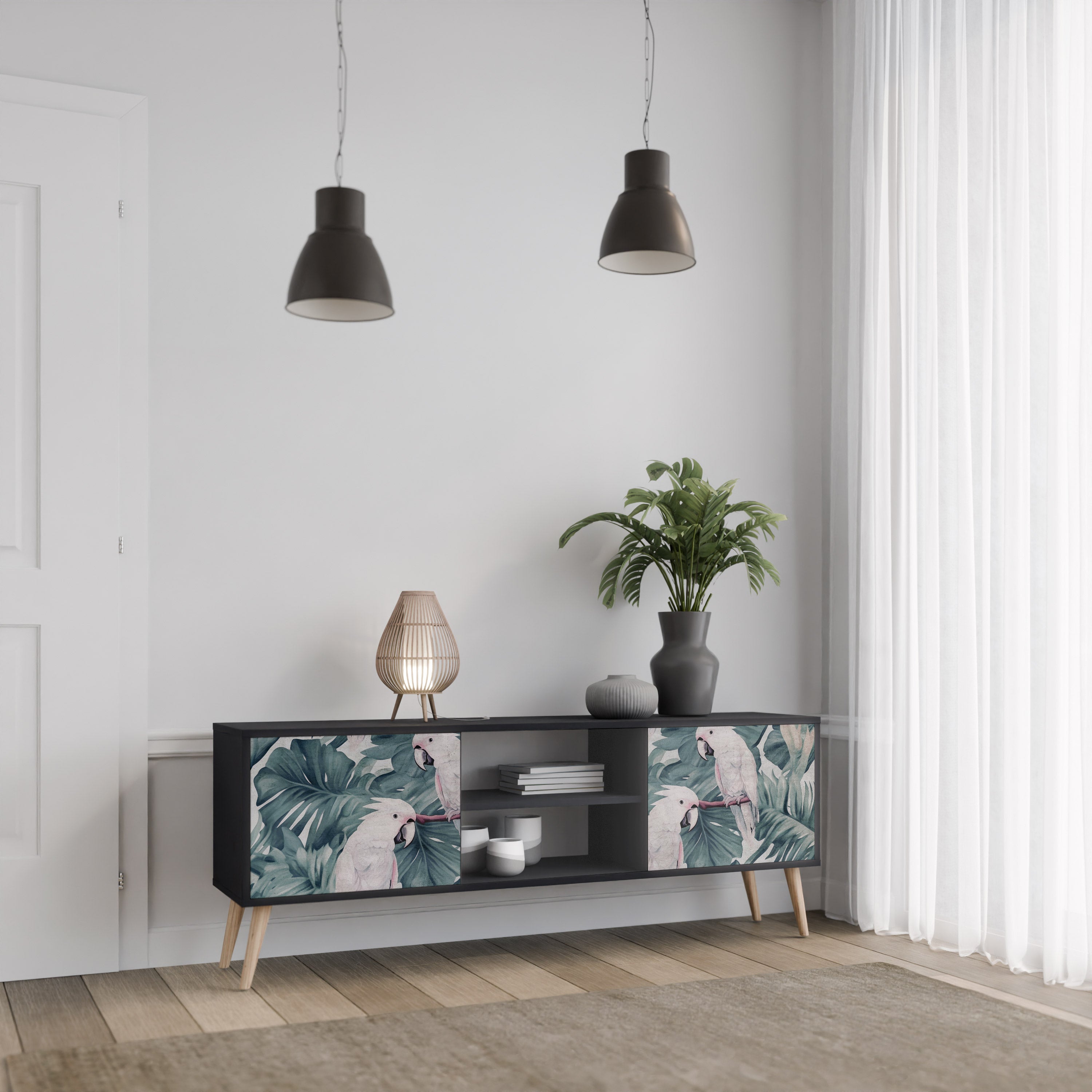 Mueble de TV POPINJAY LOOK de 2 puertas con acabado negro