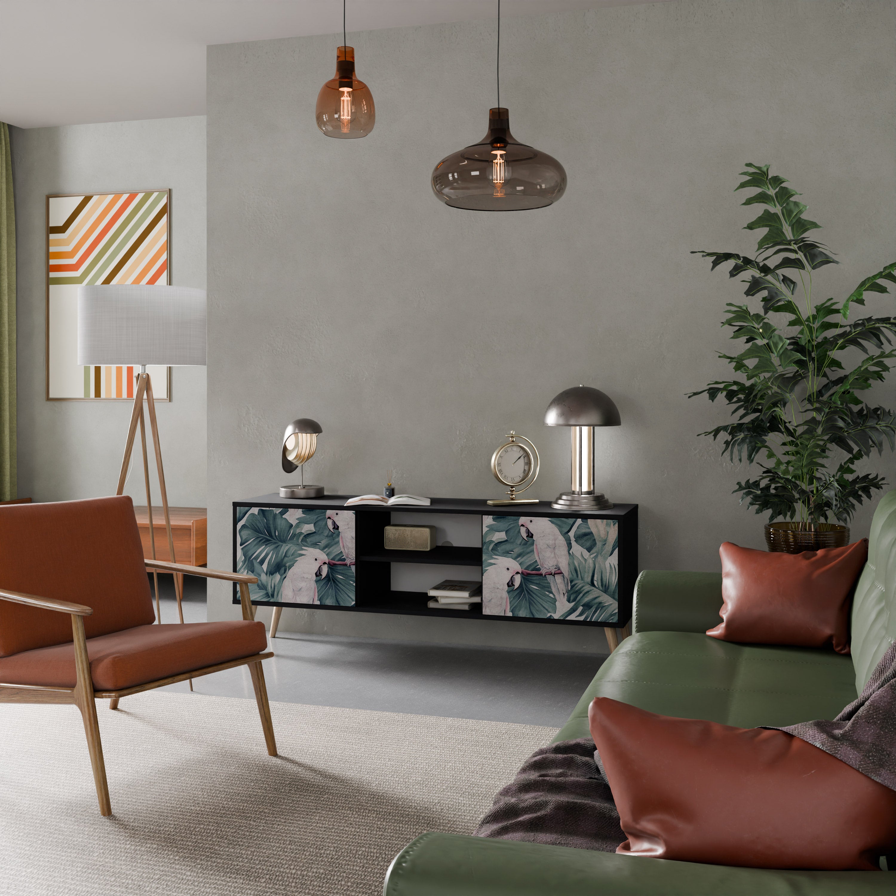 Mueble de TV POPINJAY LOOK de 2 puertas con acabado negro