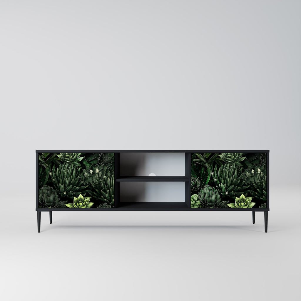 Mueble de TV de 2 puertas SUCCULENT JUNGLE con acabado negro