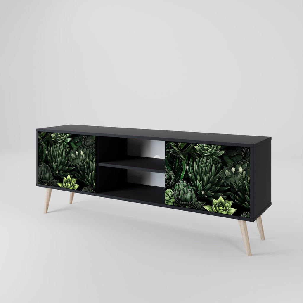 Mueble de TV de 2 puertas SUCCULENT JUNGLE con acabado negro