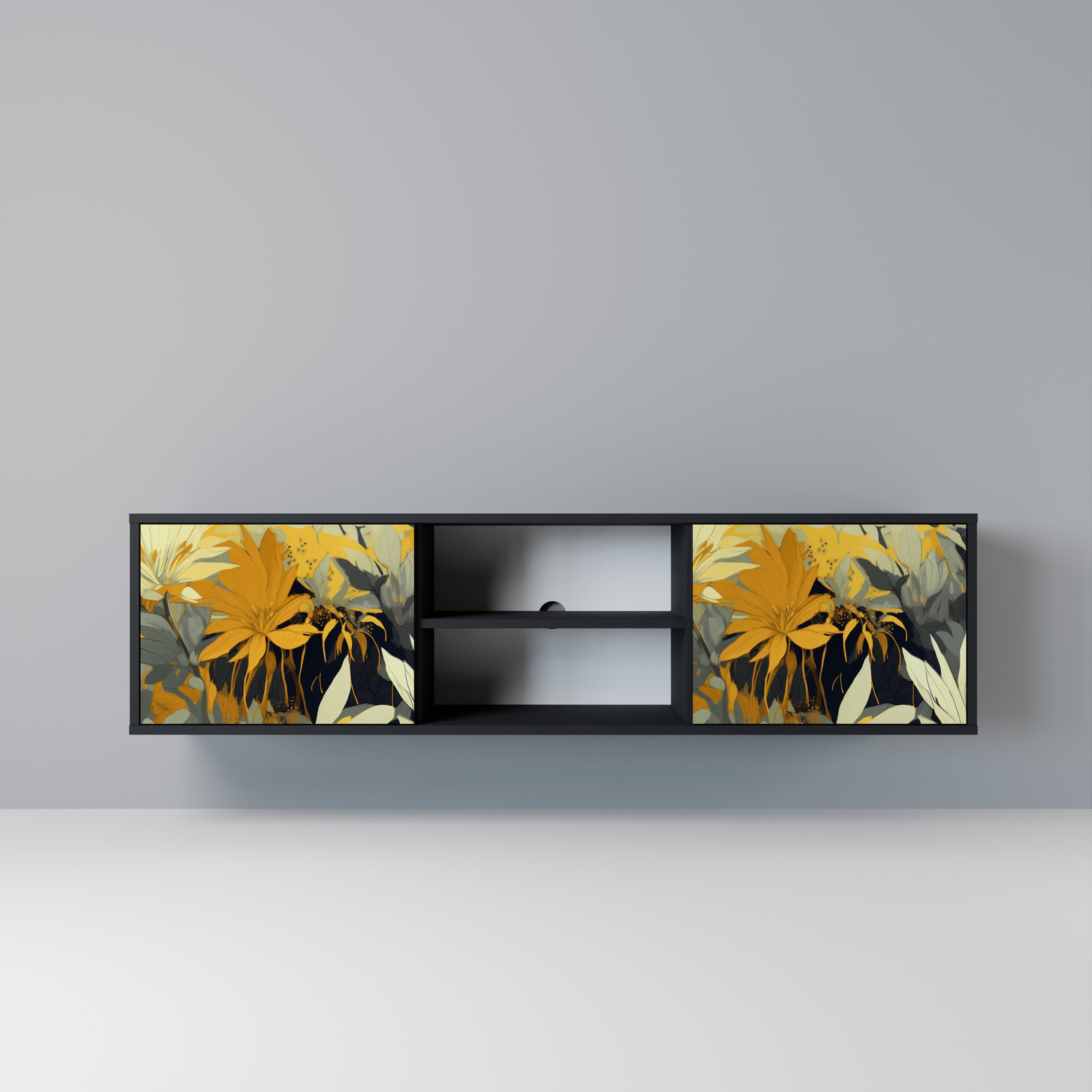 Mueble de TV de 2 puertas SUNKISSED LILY en acabado negro