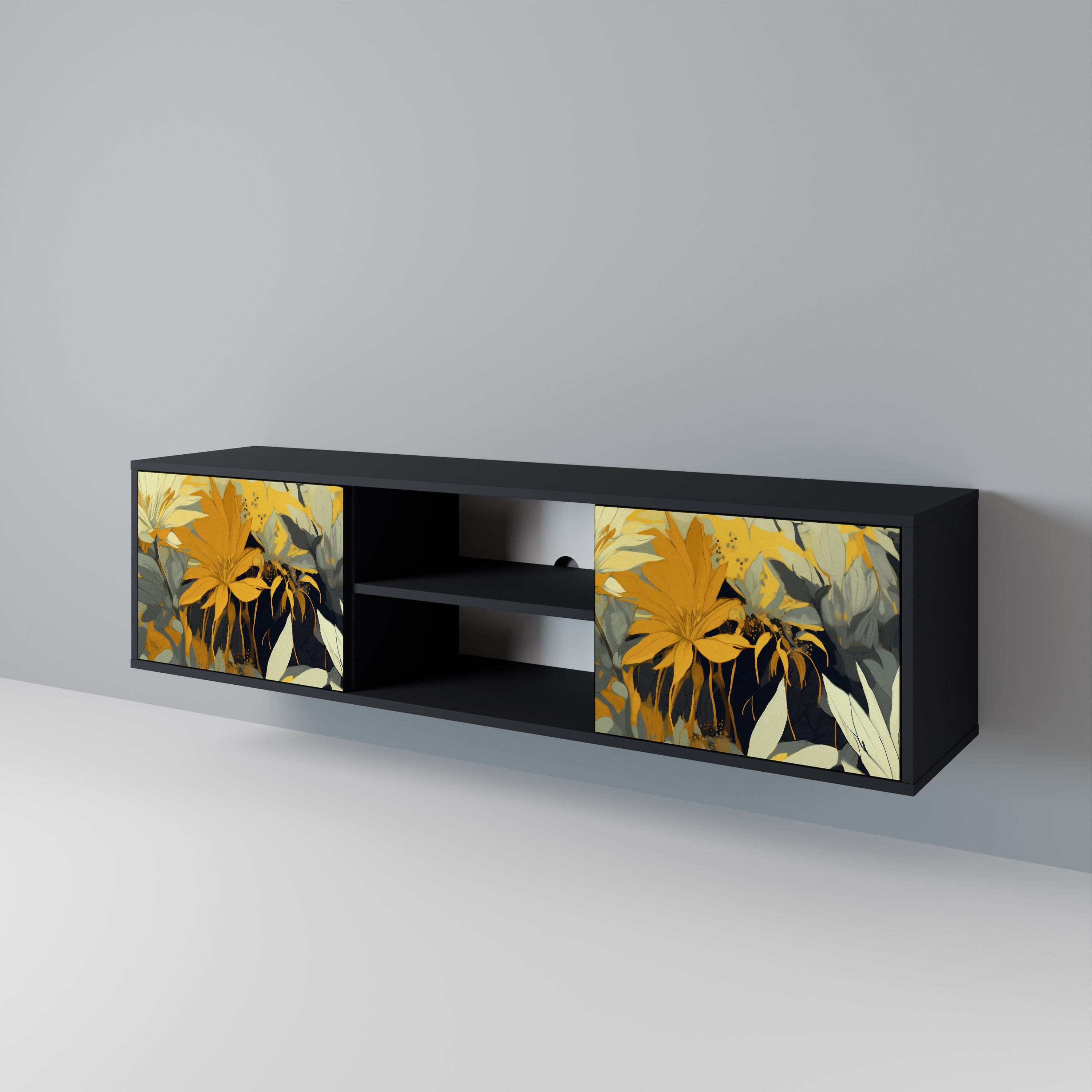 Mueble de TV de 2 puertas SUNKISSED LILY en acabado negro