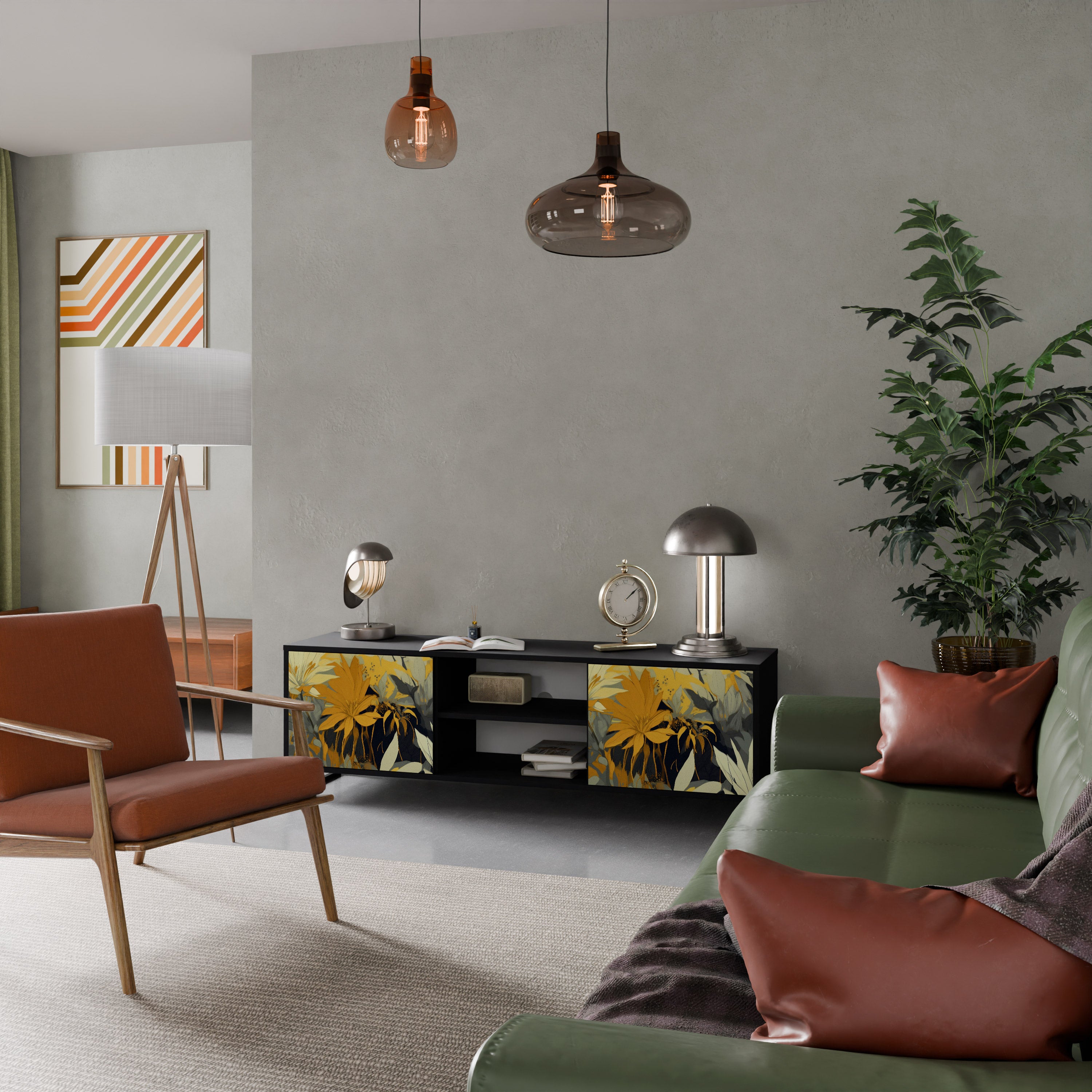 Mueble de TV de 2 puertas SUNKISSED LILY en acabado negro