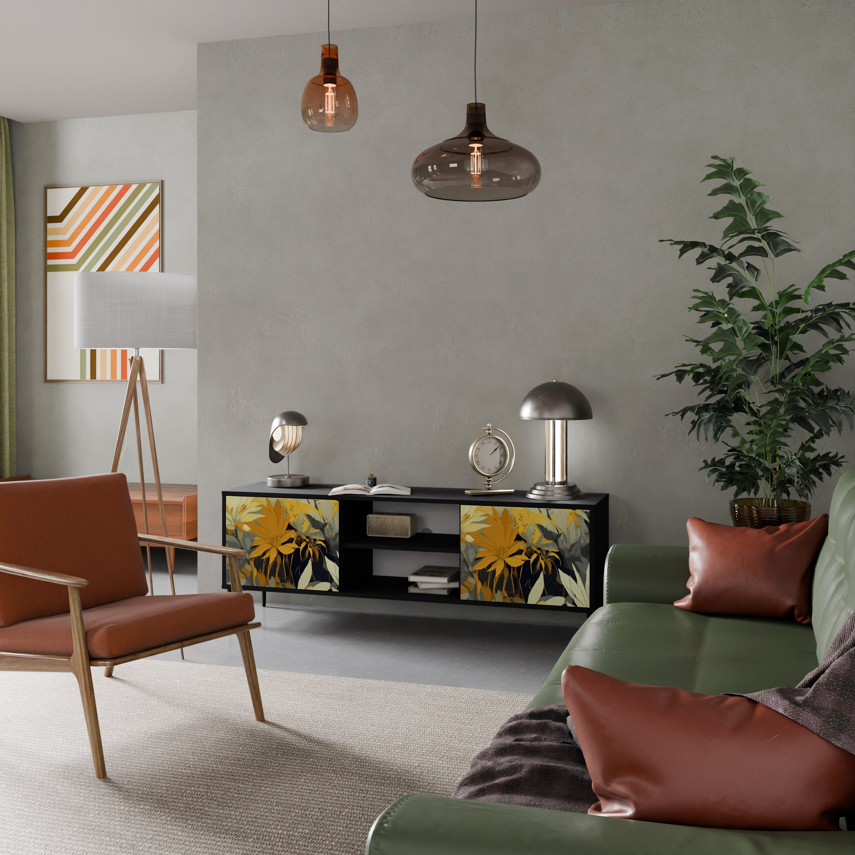 Mueble de TV de 2 puertas SUNKISSED LILY en acabado negro