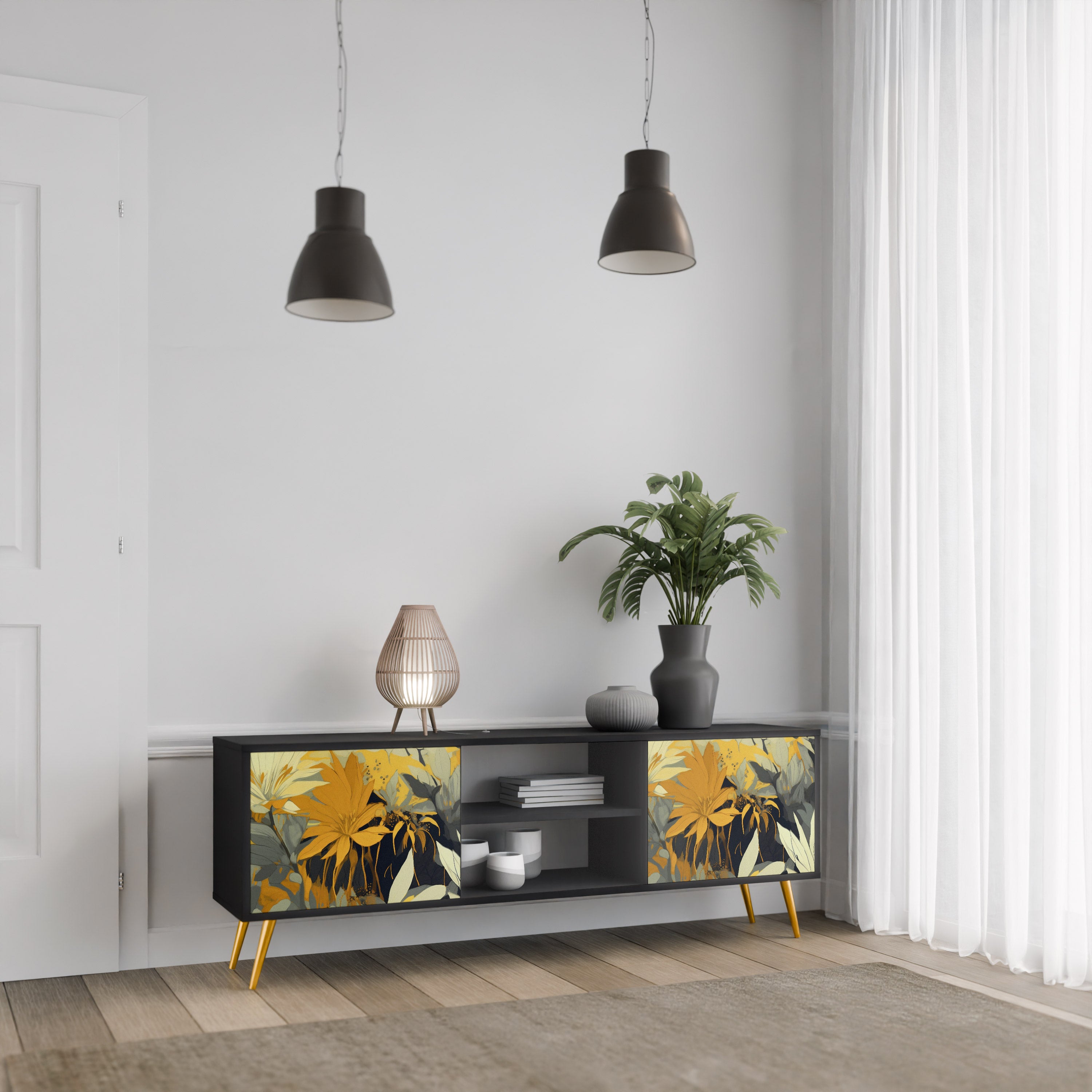 Mueble de TV de 2 puertas SUNKISSED LILY en acabado negro