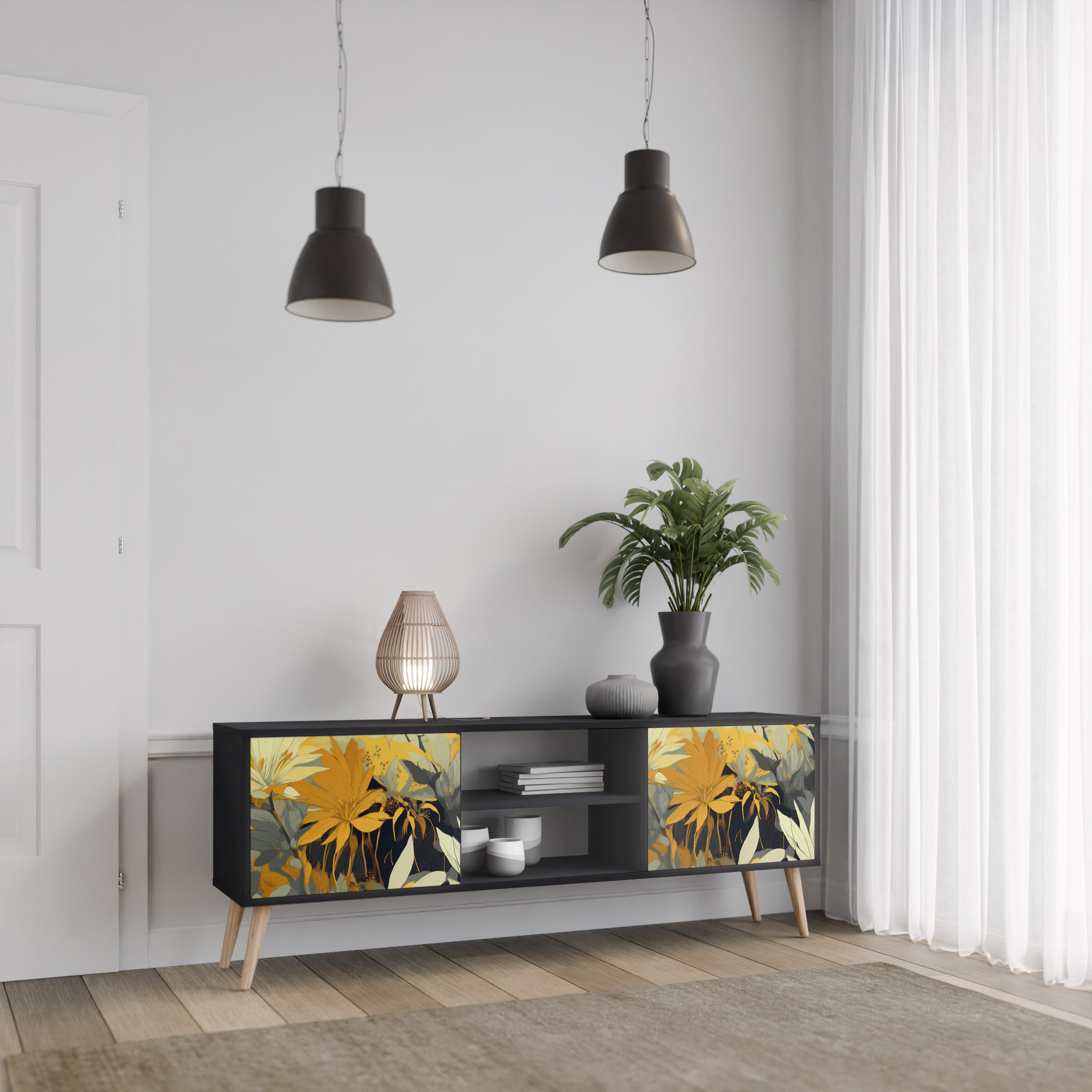 Mueble de TV de 2 puertas SUNKISSED LILY en acabado negro