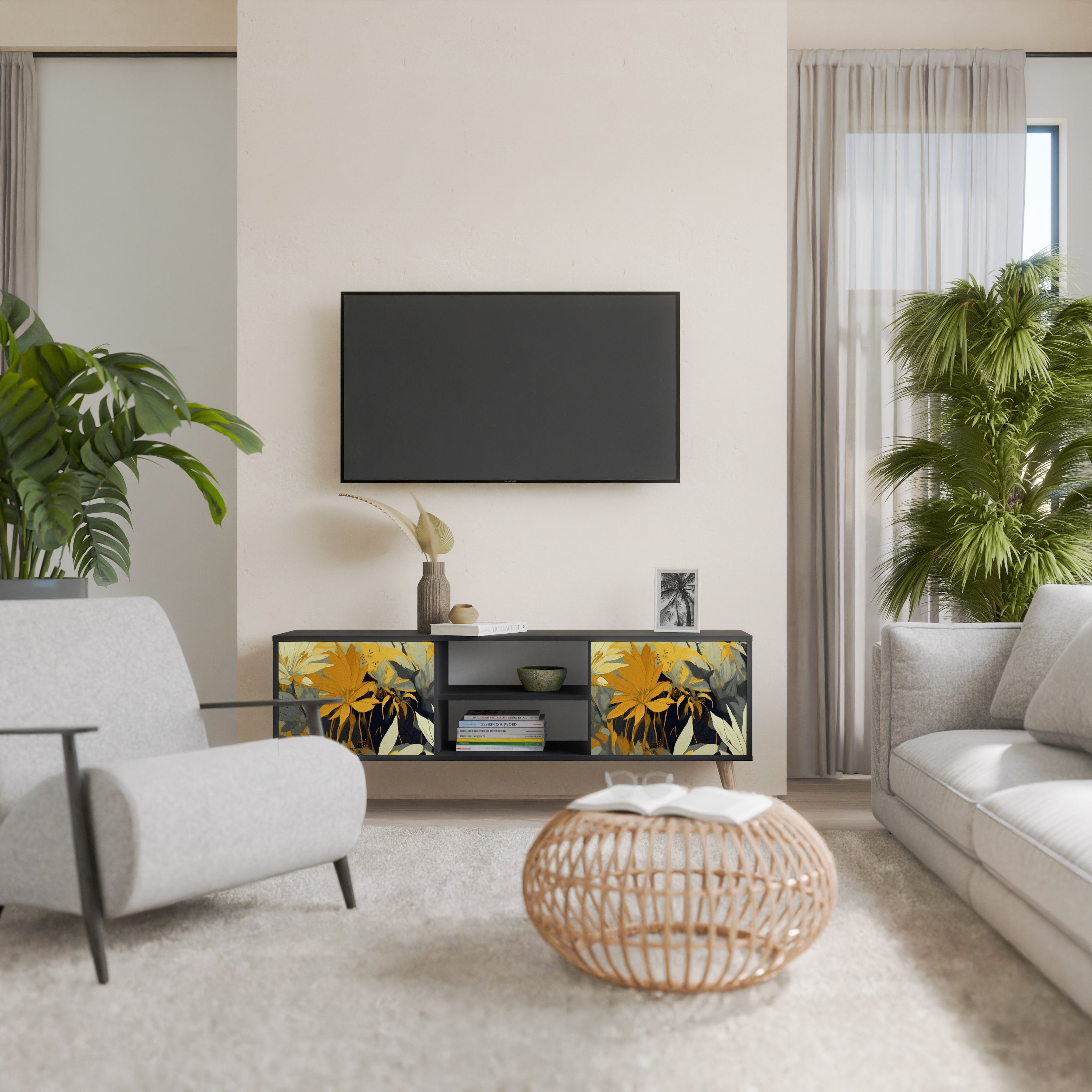 Mueble de TV de 2 puertas SUNKISSED LILY en acabado negro