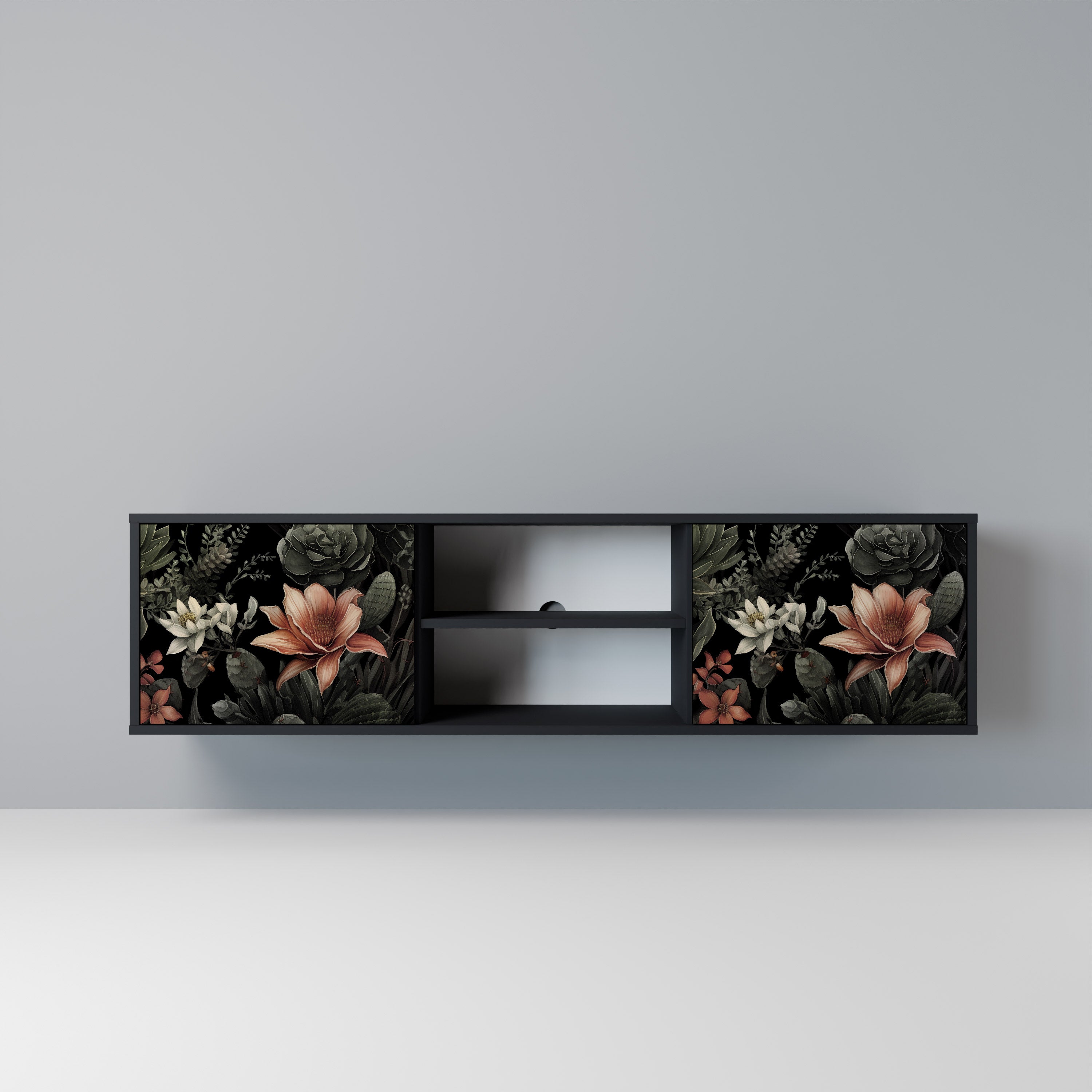Mueble de TV SECRET VERDURE de 2 puertas con acabado negro